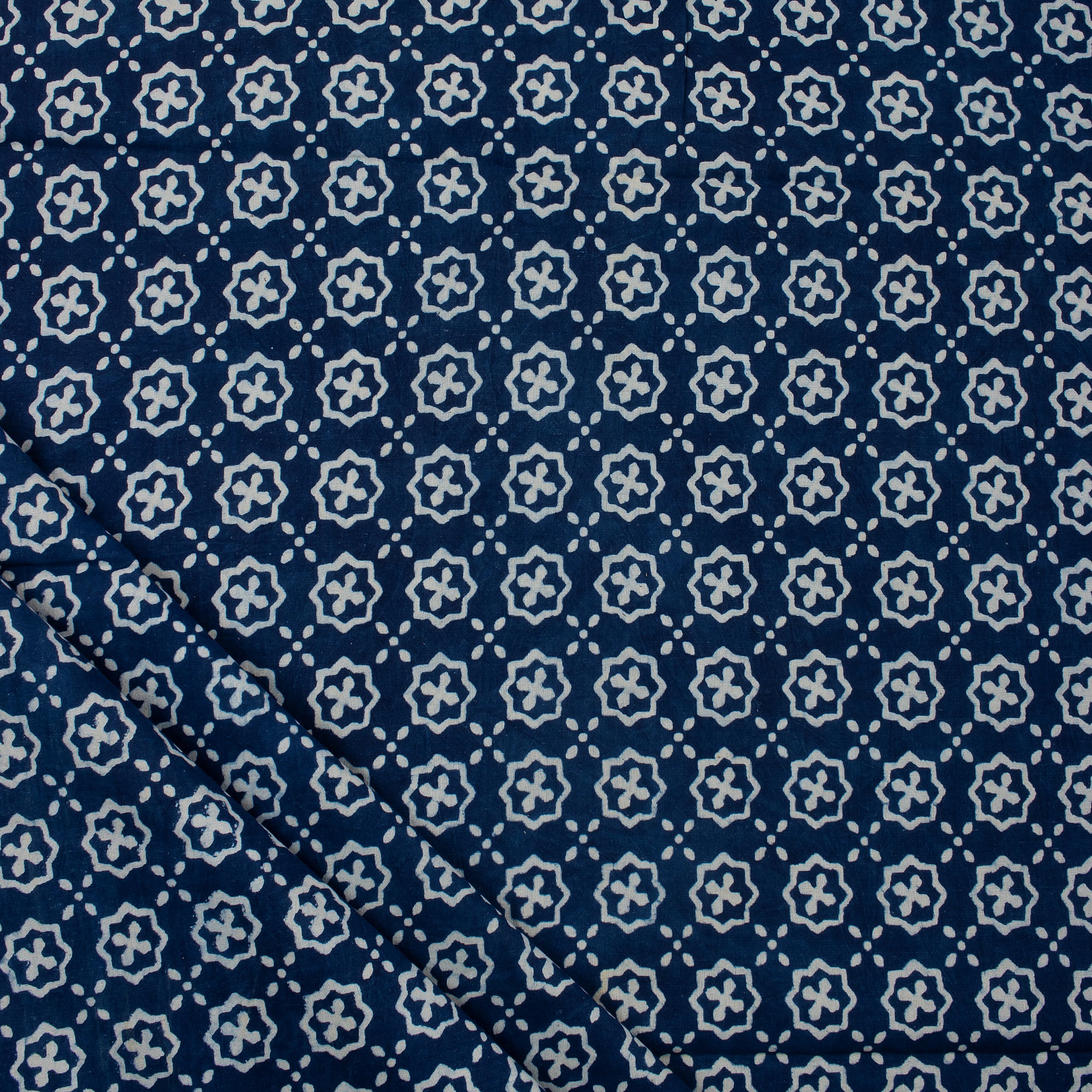 Hand Block Printed Indigo Fabric by the Yard