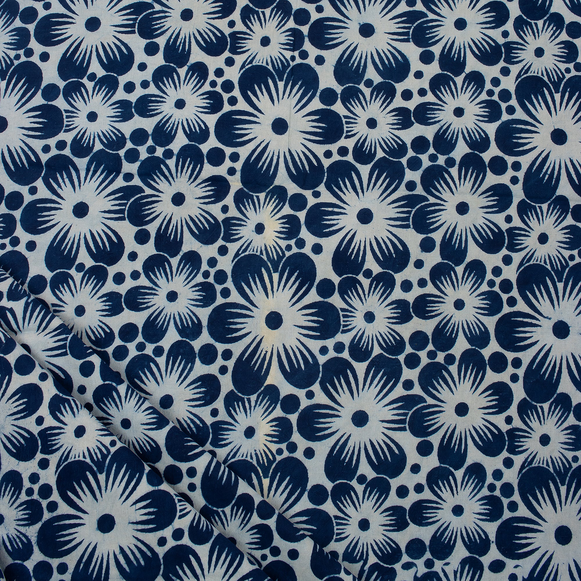 Sustainable Floral Printed Indigo Blue Fabric
