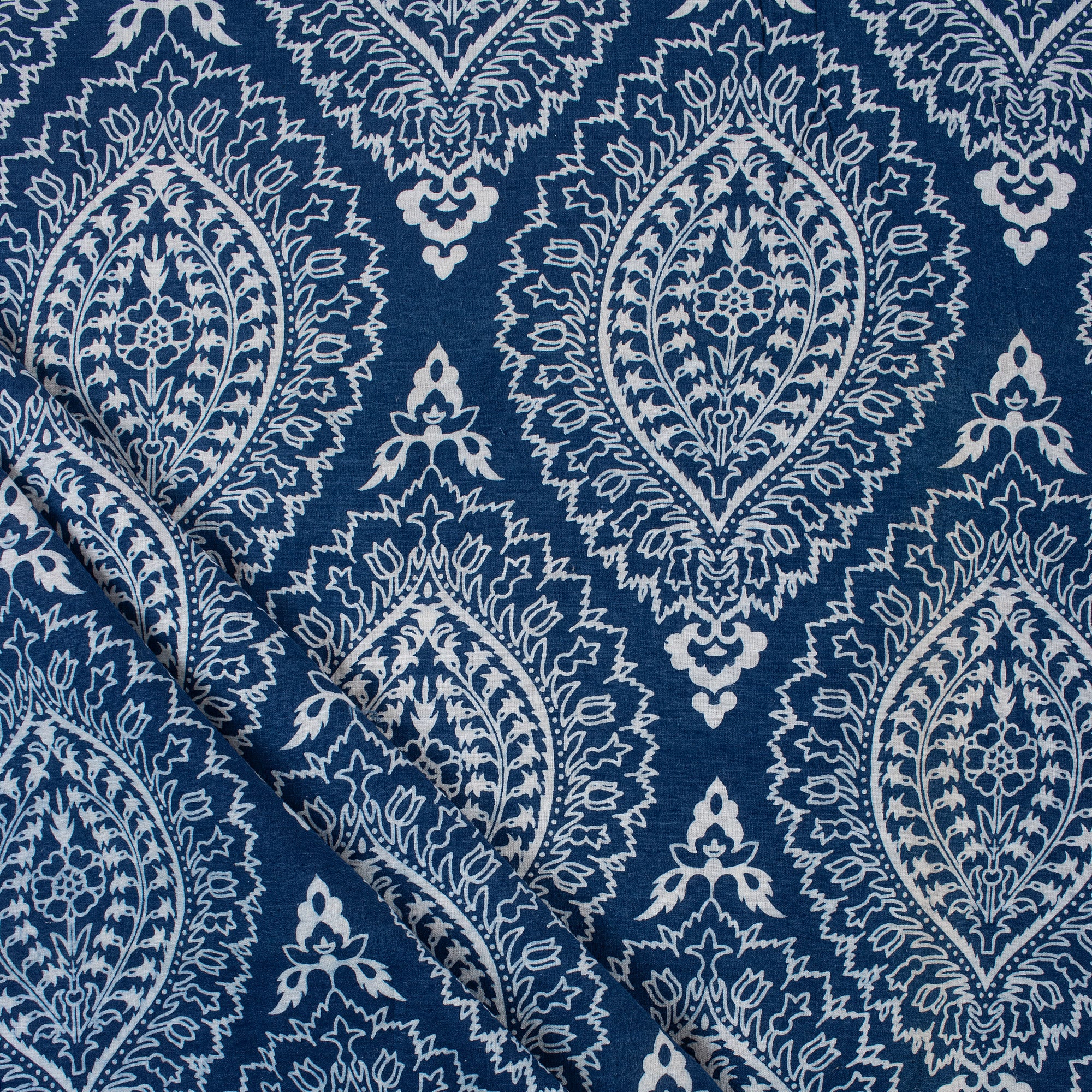 Leaf Hand Block Printed Indigo Cotton Fabric