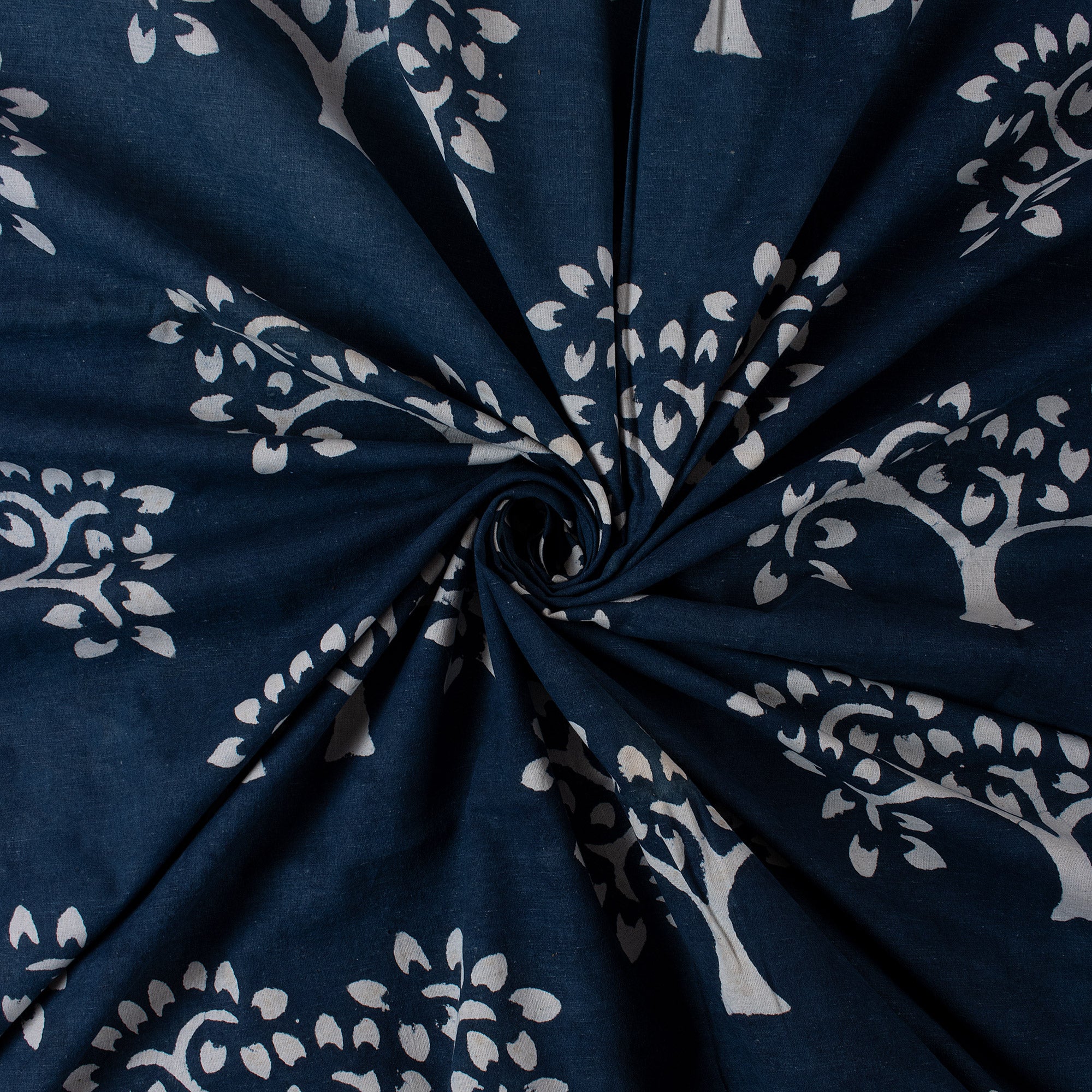 Tree Hand Block Printed 100% Cotton Indigo Fabric Online