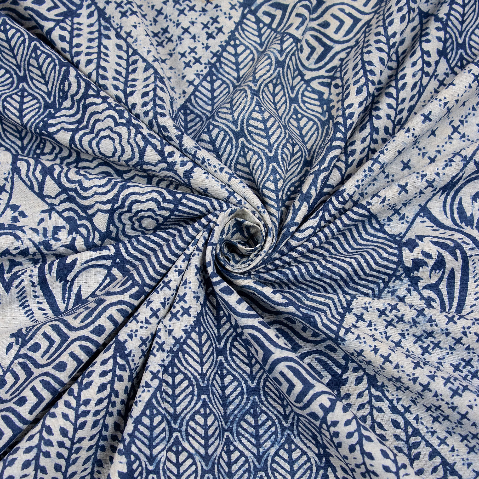 Blue Square Indigo Block Print Fabric