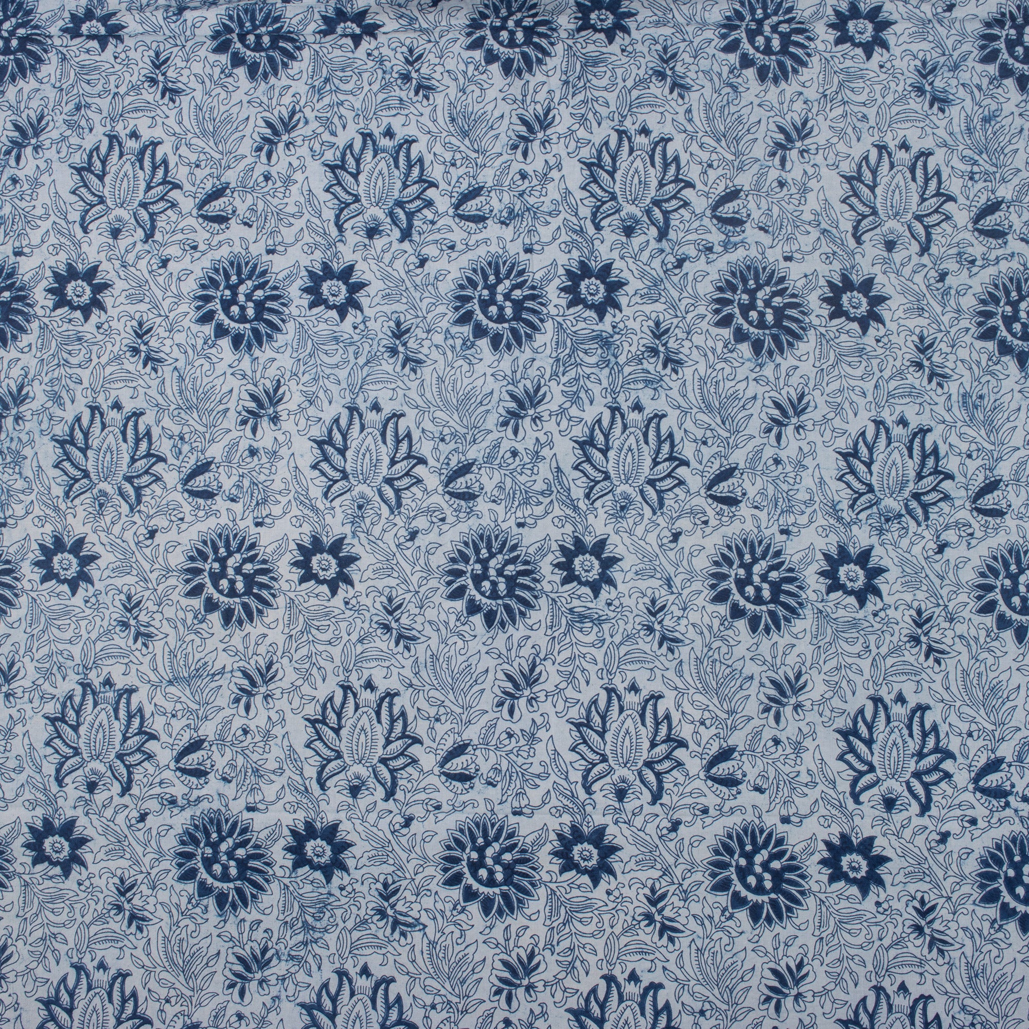 Floral Hand Block Print Indigo Fabric for Dress