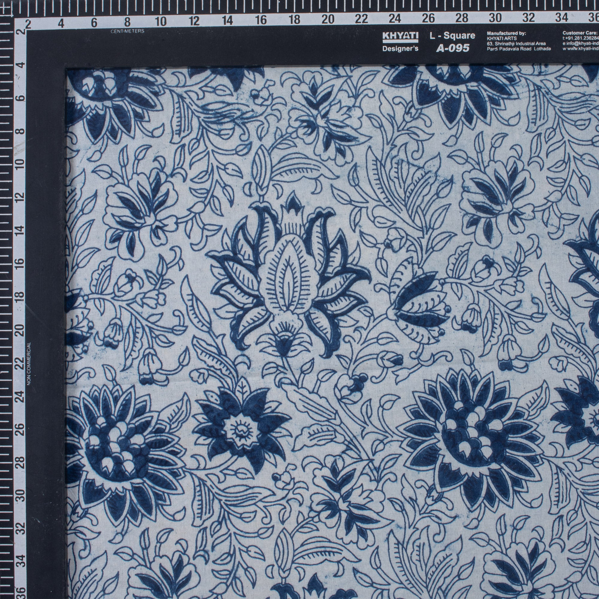 Floral Hand Block Print Indigo Fabric for Dress