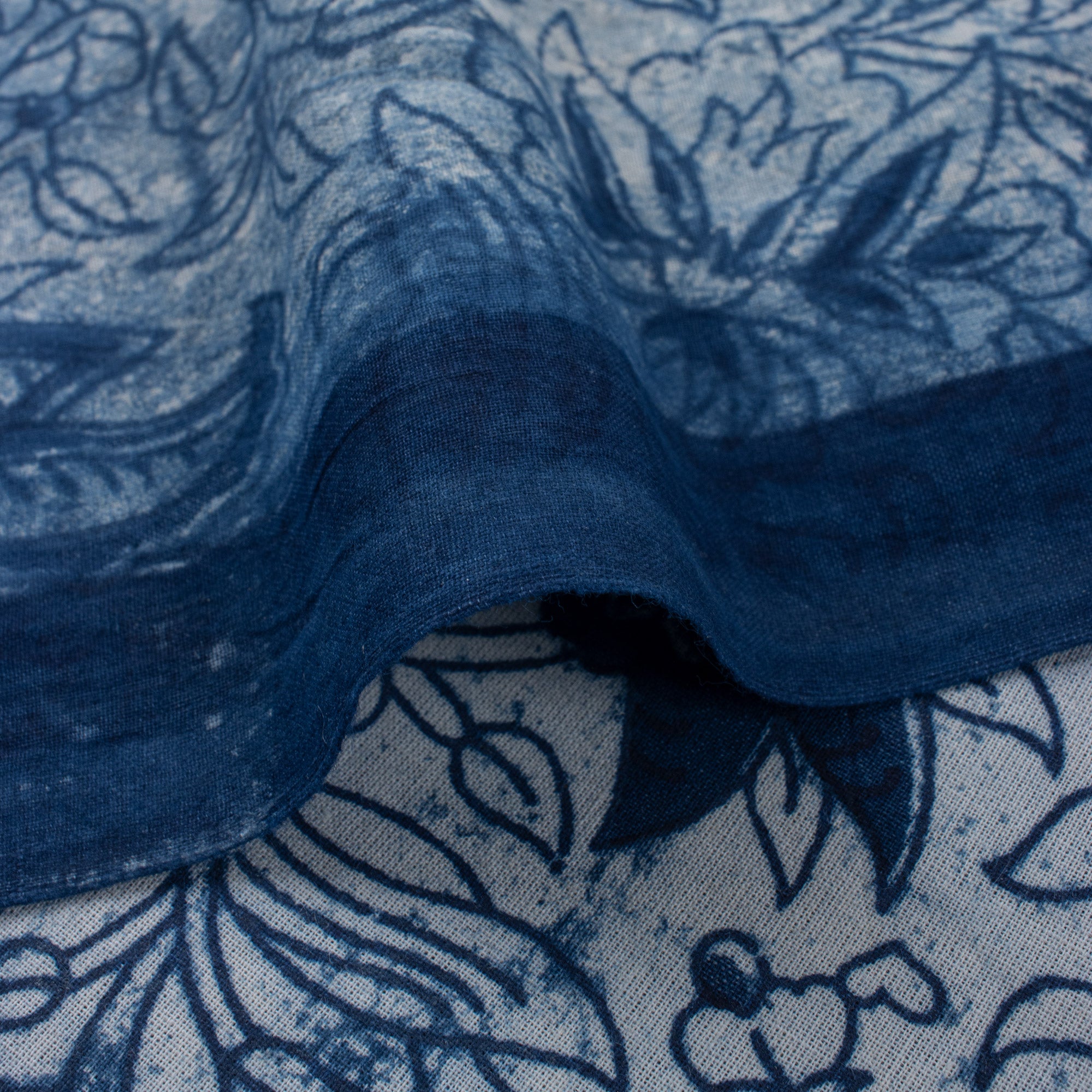 Floral Hand Block Print Indigo Fabric for Dress