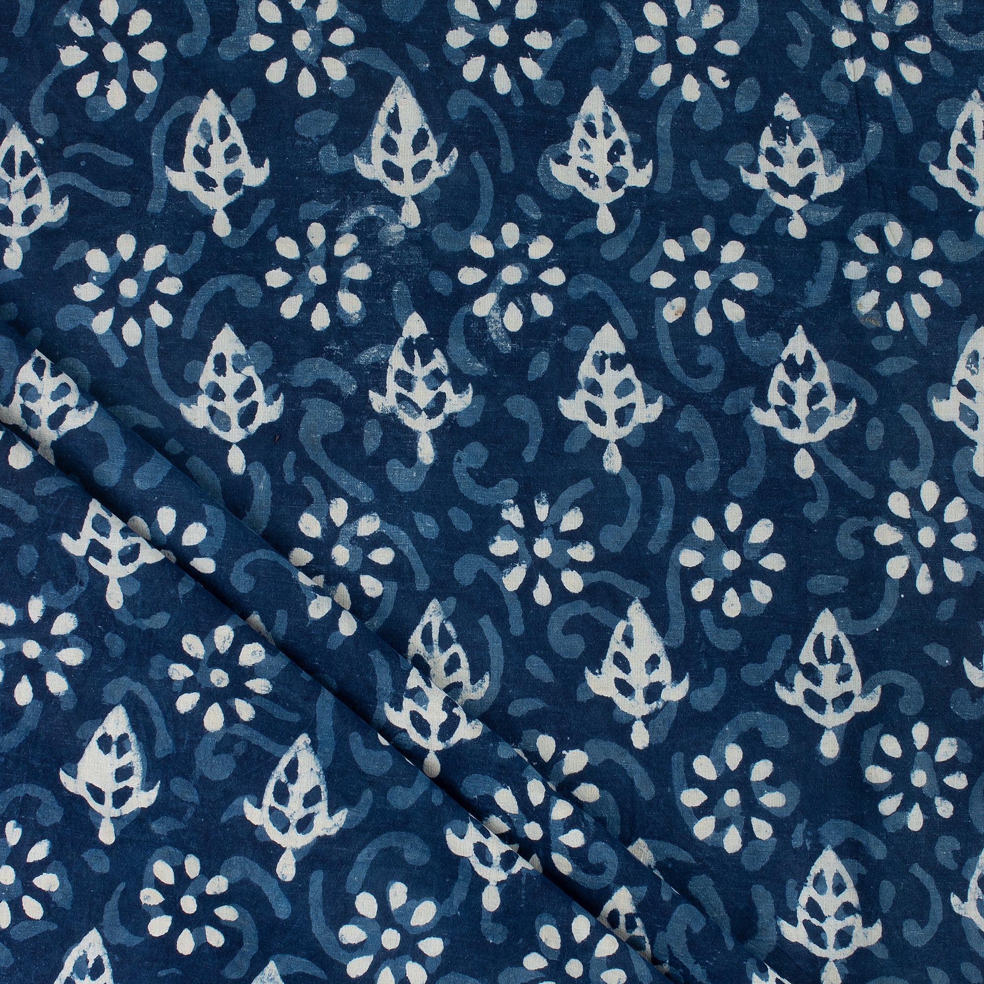 Organic Cotton Indigo Blue Block Print Fabric