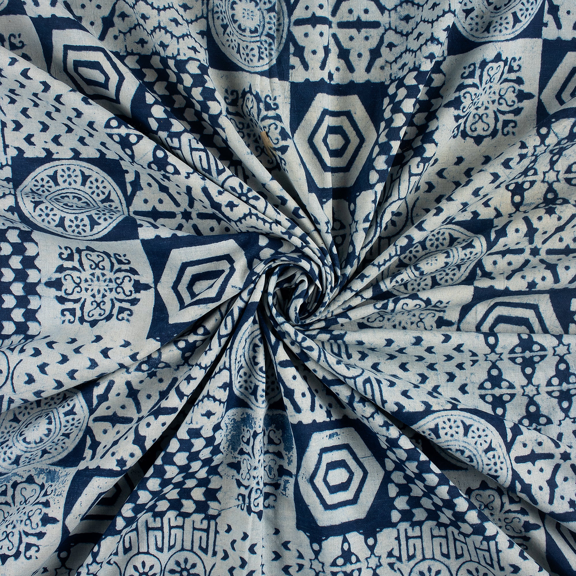 Soft Indigo Blue Hand Block Printed Fabric by Yard