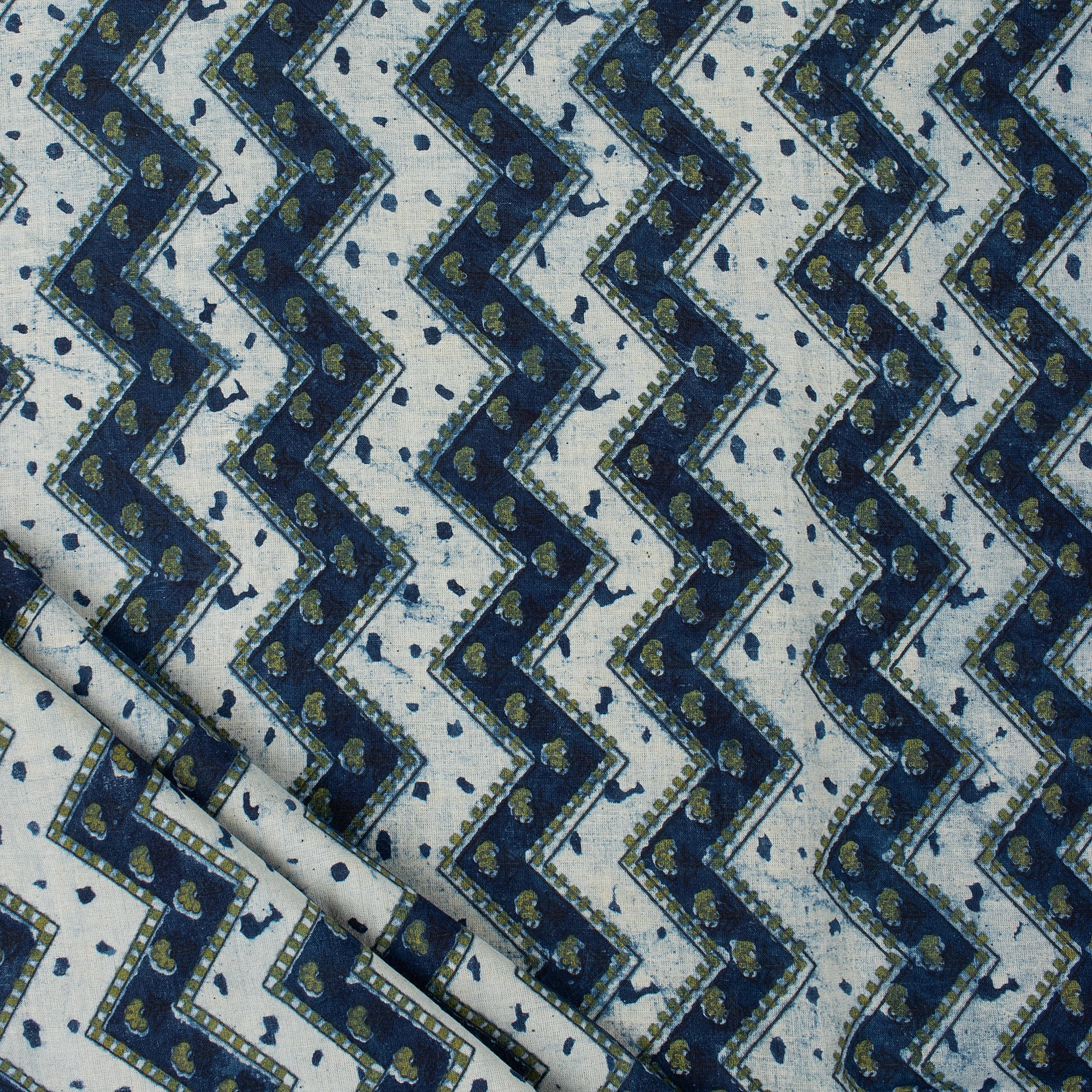 Zig Zag Indigo Blue Hand Block Printed Fabric