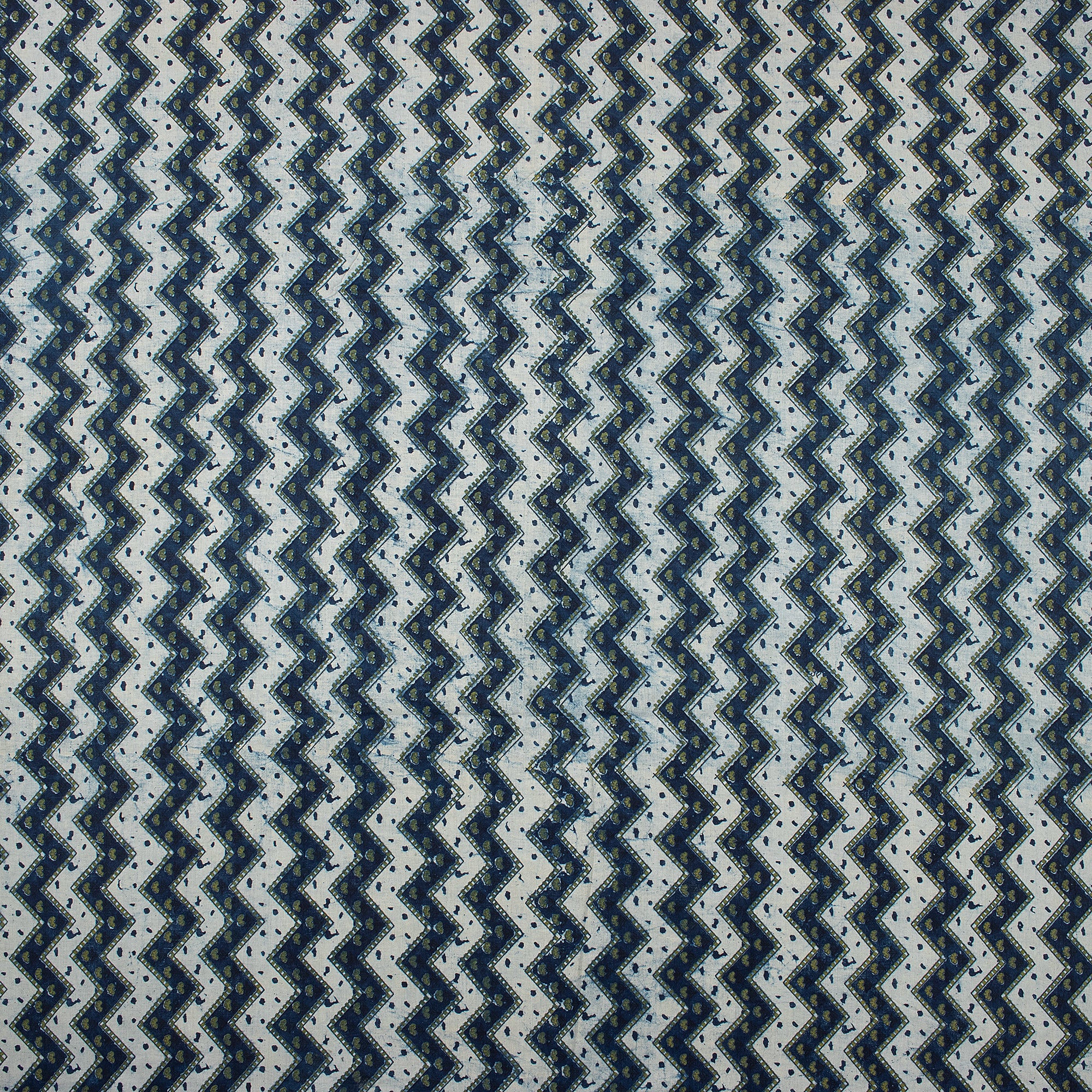 Zig Zag Indigo Blue Hand Block Printed Fabric