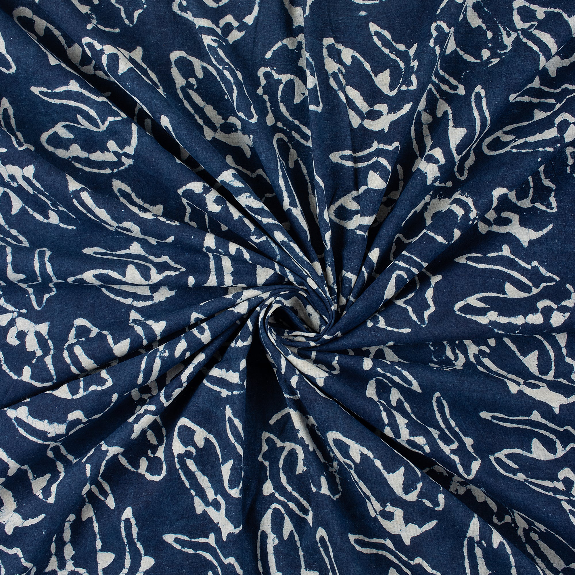 Newly Fish Block Print Indigo Cotton Fabric
