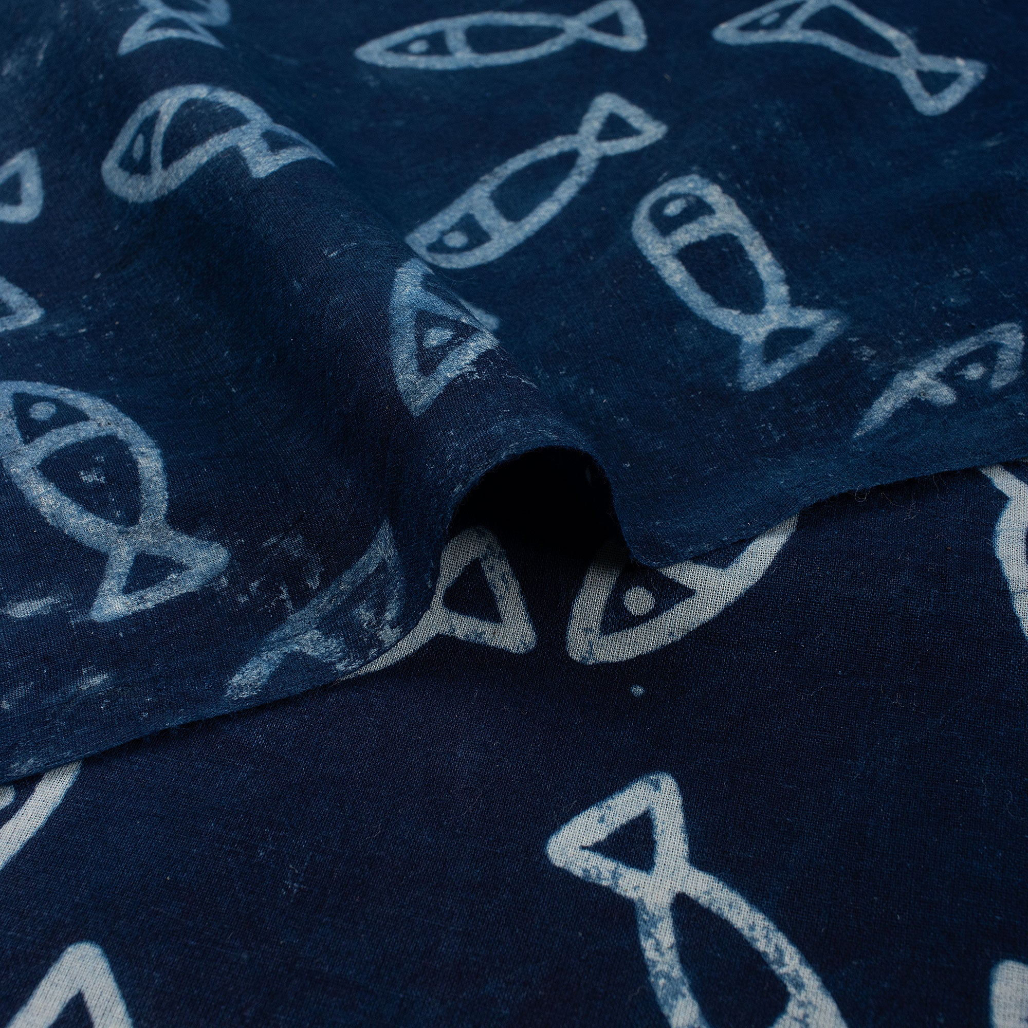 Indigo Blue Fish Block Print Fabric for Kurti