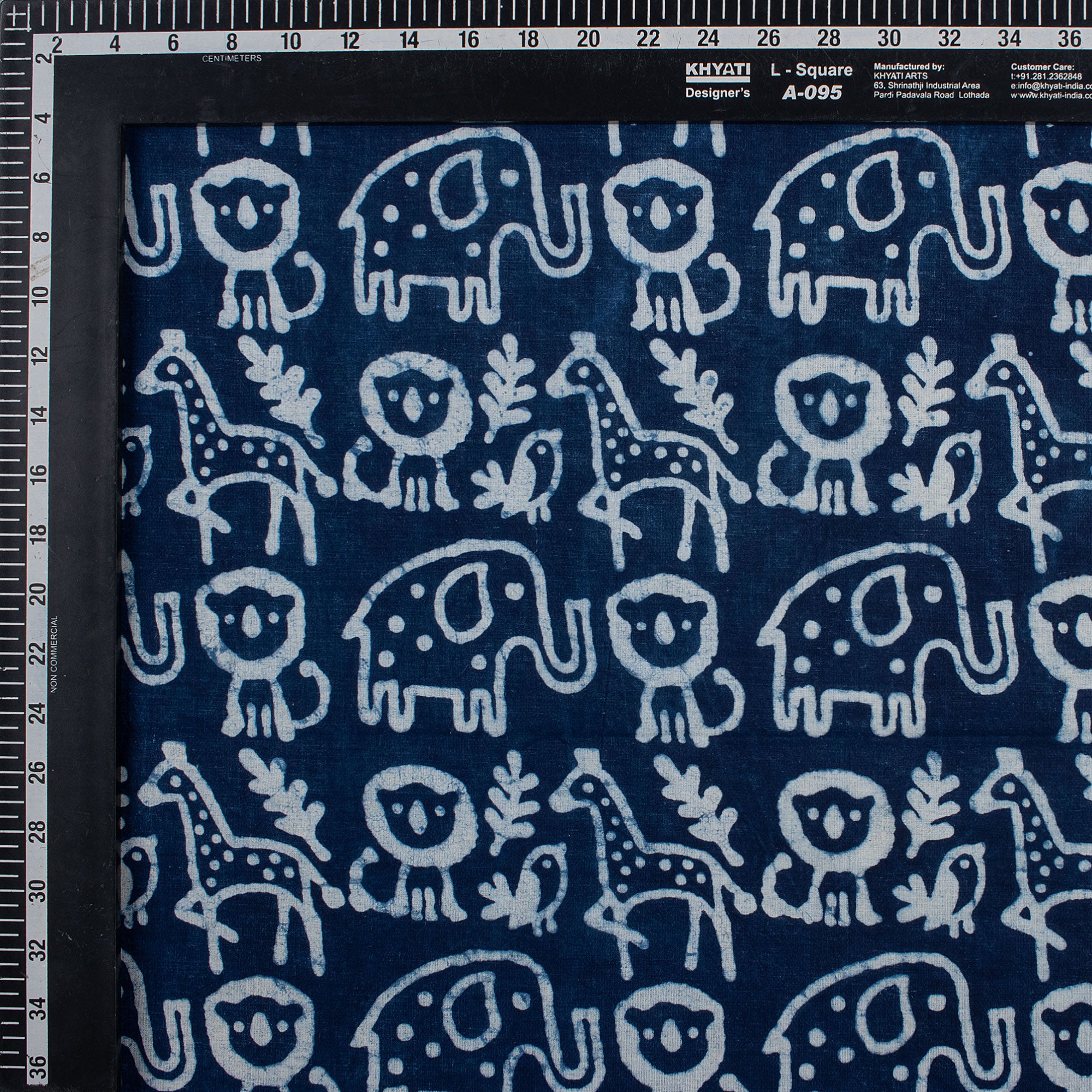 Hand Block Animal Printed Indigo Dye Fabric by the Yard
