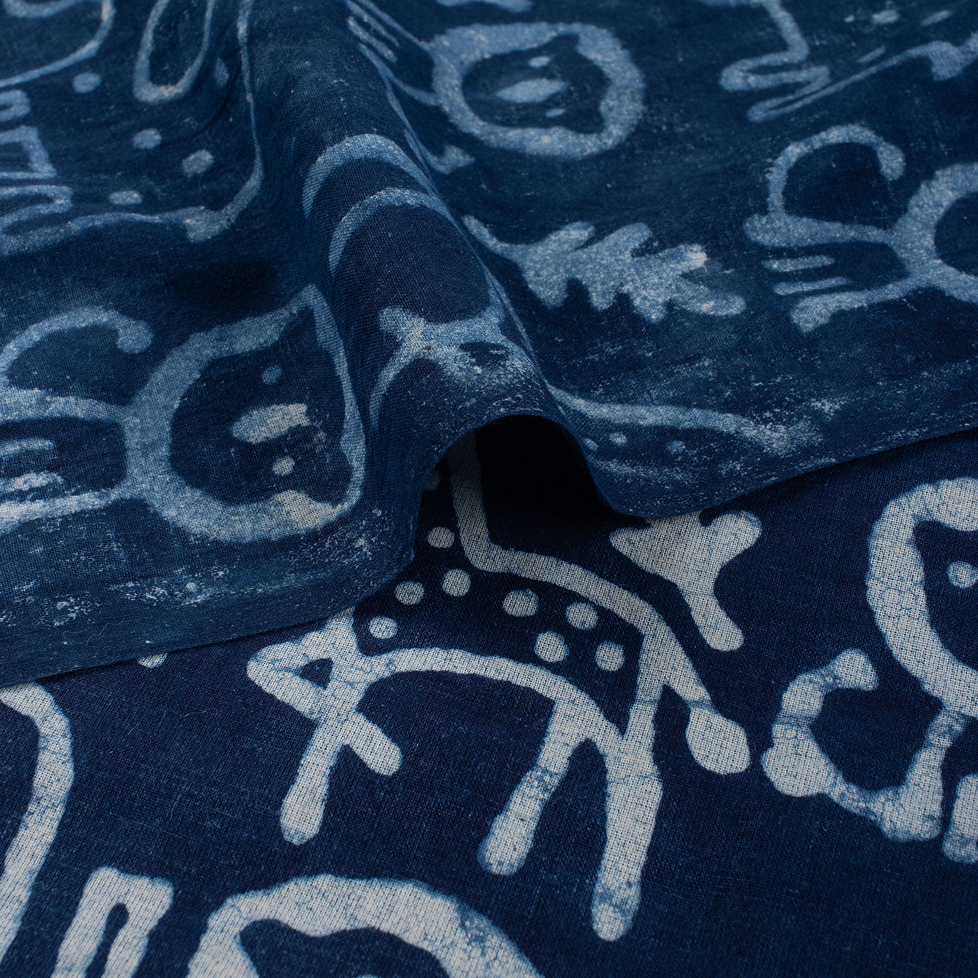 Hand Block Animal Printed Indigo Dye Fabric by the Yard