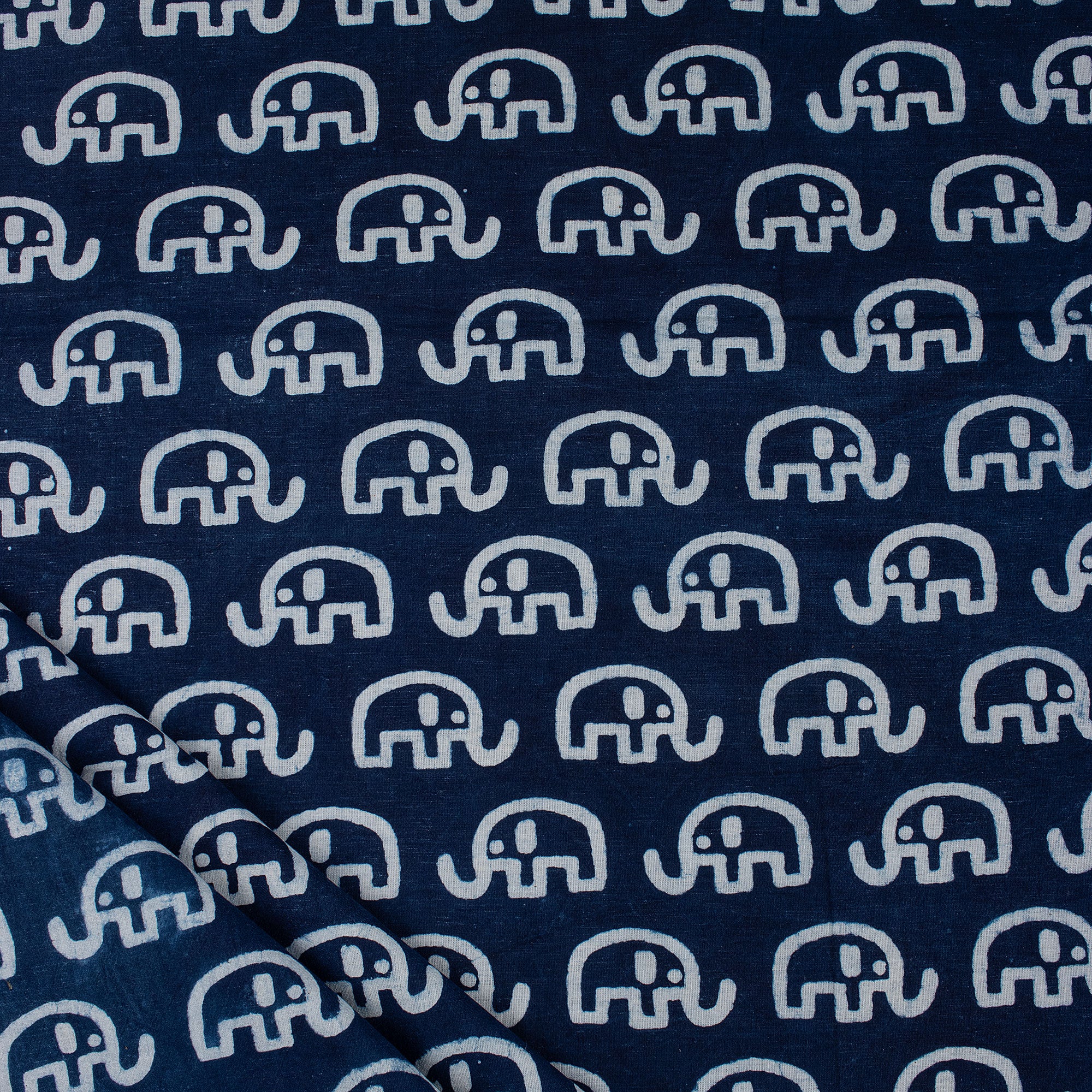 Elephant Indigo Blue Hand Block Print Fabric