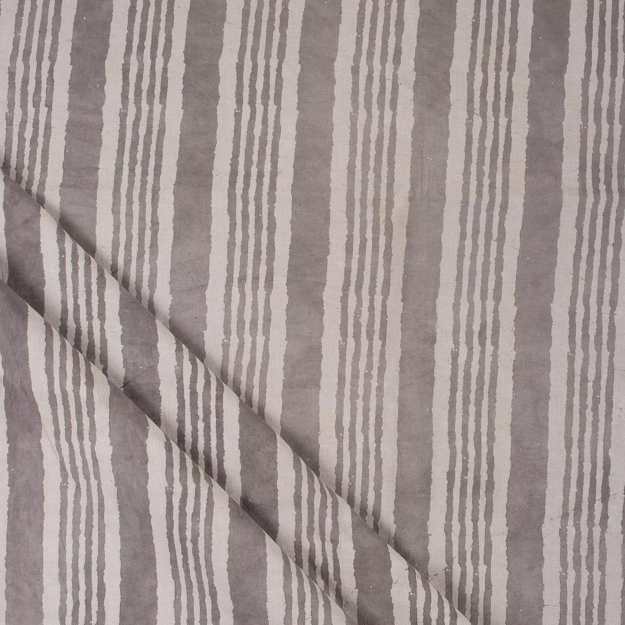 Kashish Gray Stripe Block Printed Indian Cotton Fabric