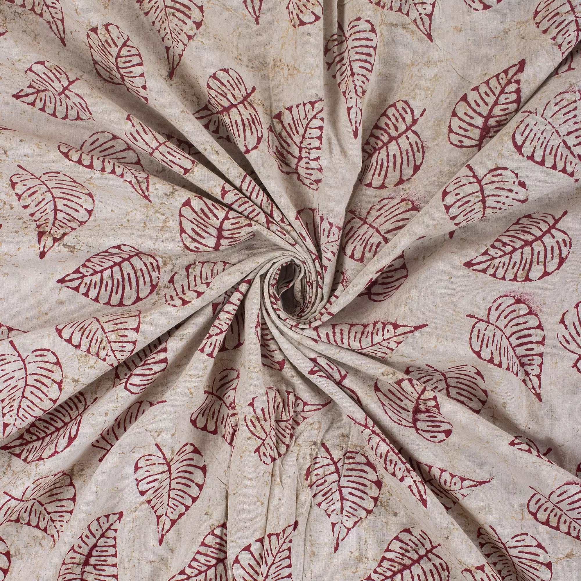 Red Leaf Block Printed Kashish Sewing Craft Fabric