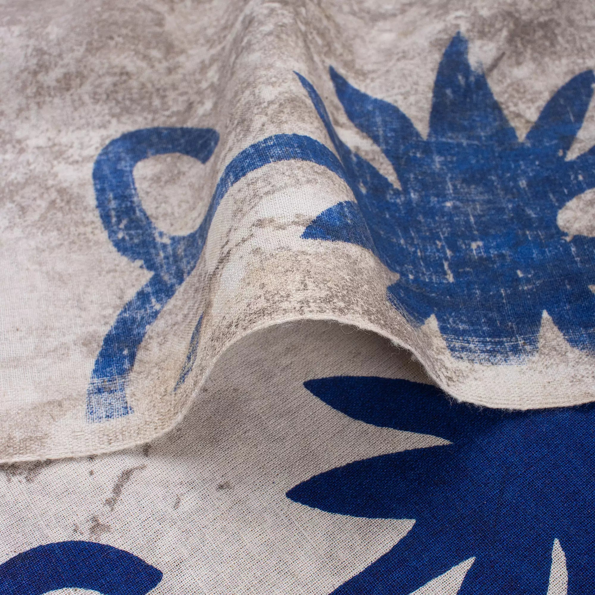 Blue Floral Block Printed Kashish Fabric for Clothing