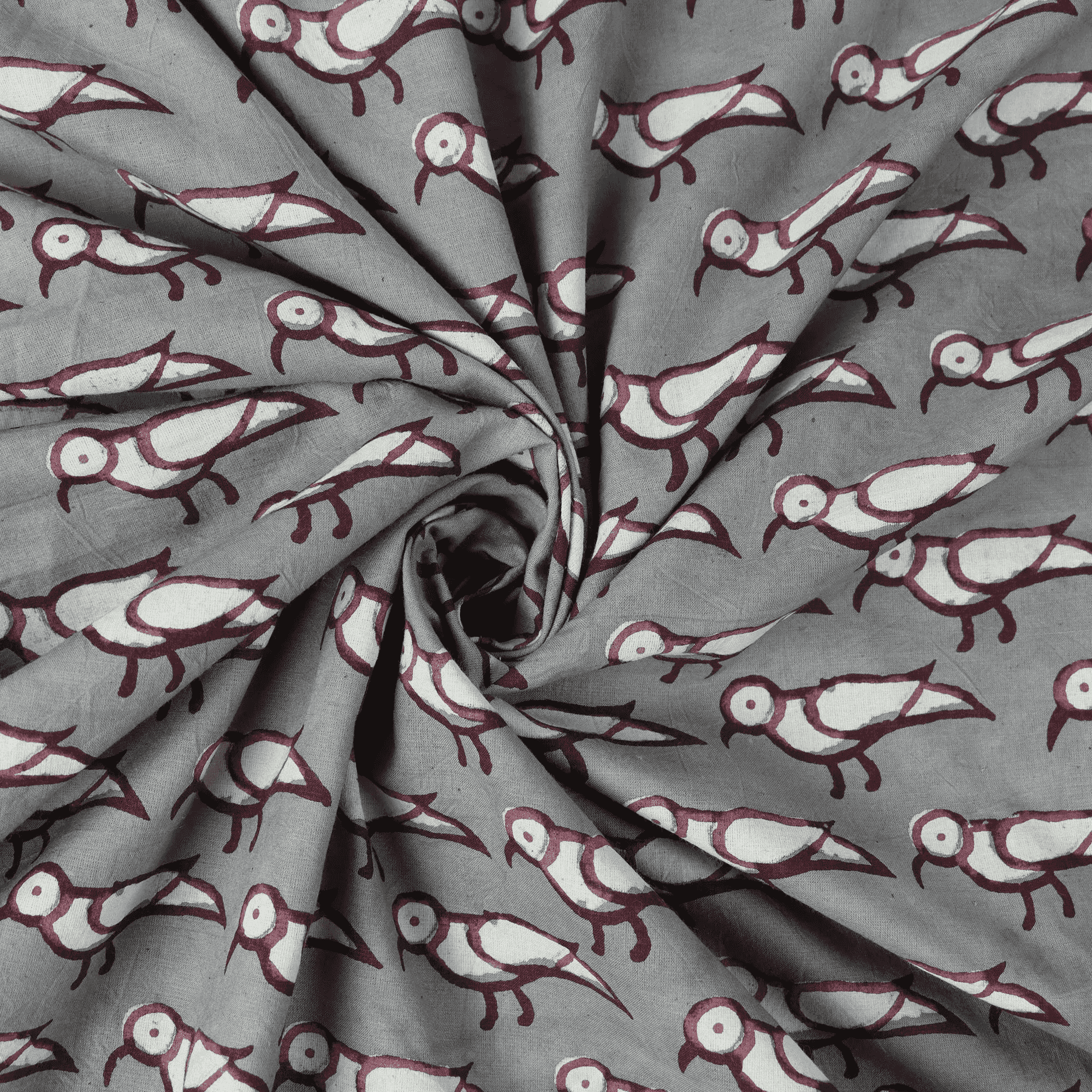 Kashish Red Bird Print Pure Cotton Fabric