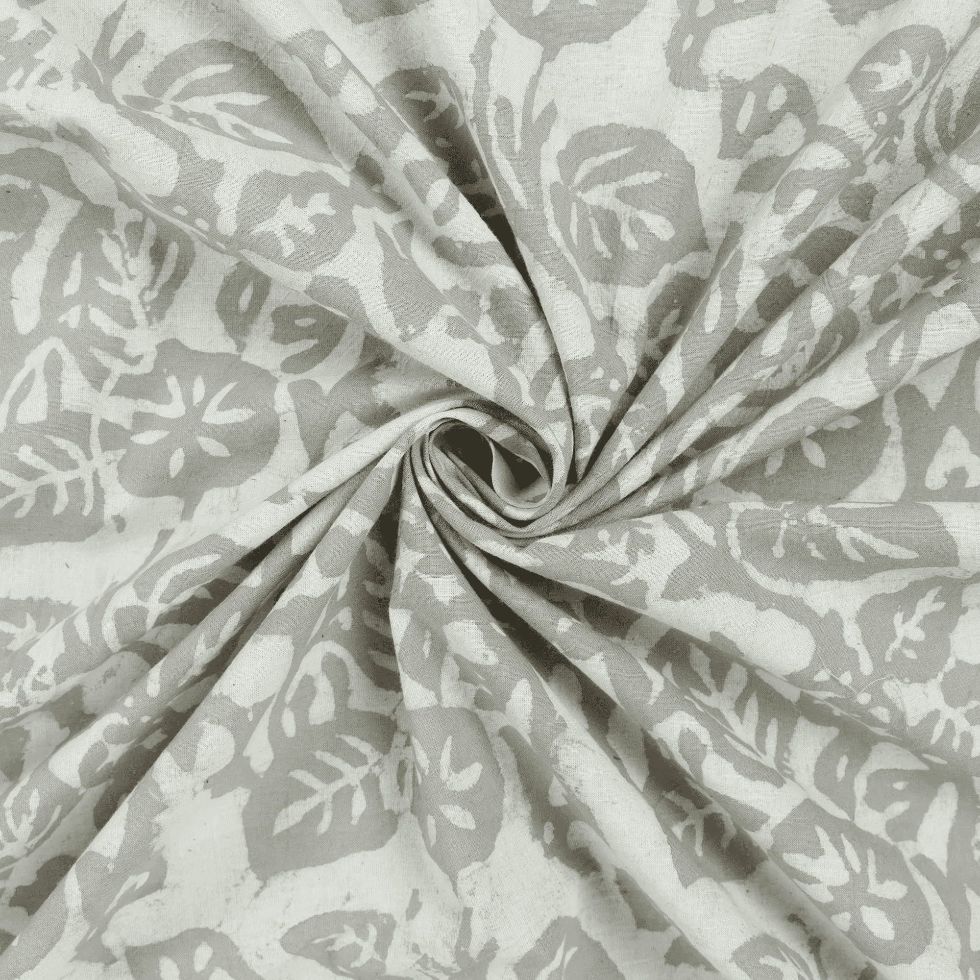 Floral Print Silk Soft Cotton Fabric Kashish White Grey