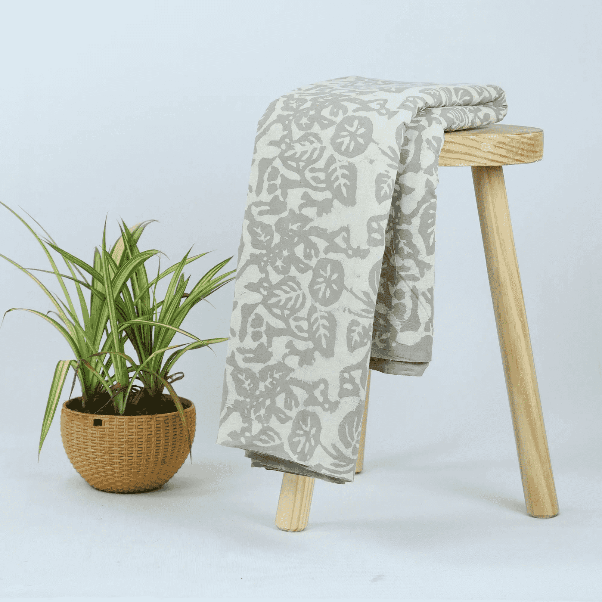 Floral Print Silk Soft Cotton Fabric Kashish White Grey