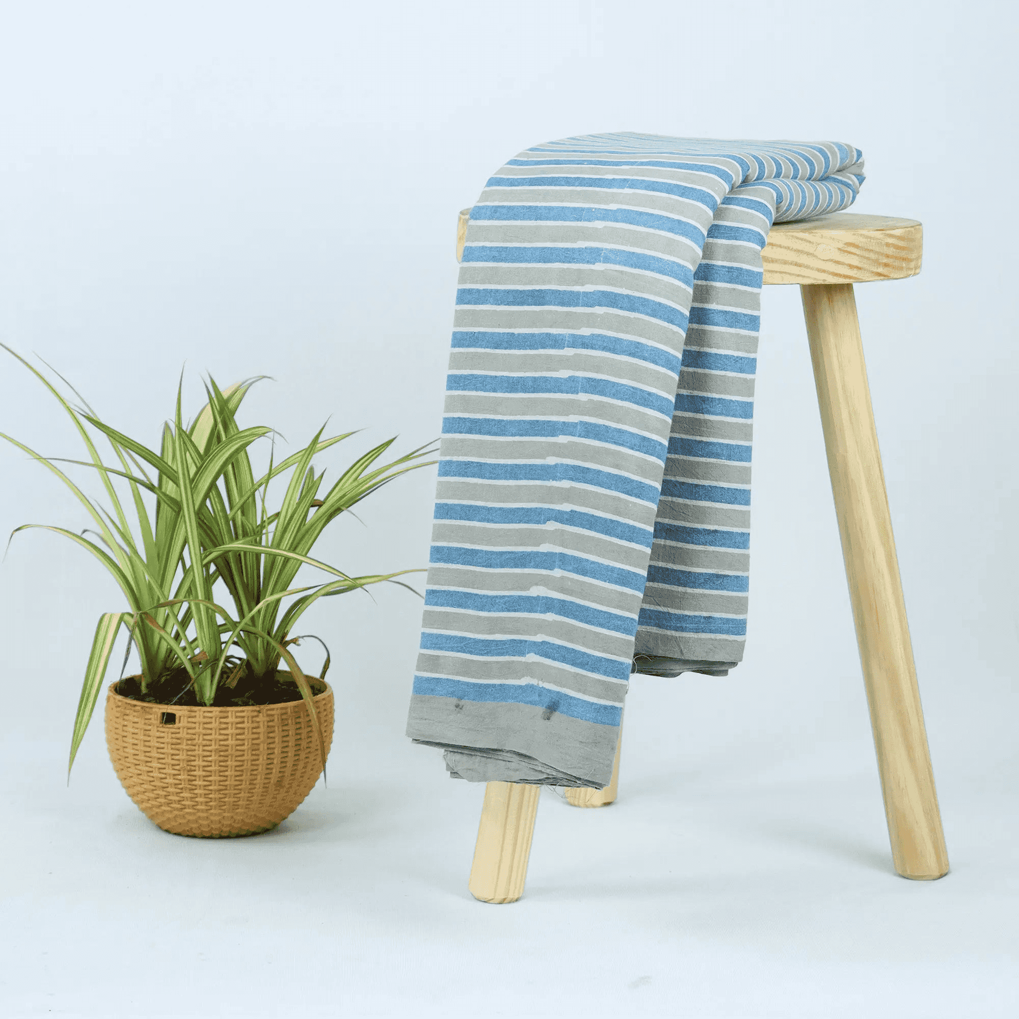 Kashish Sky Blue Stripe Print Cotton Fabric