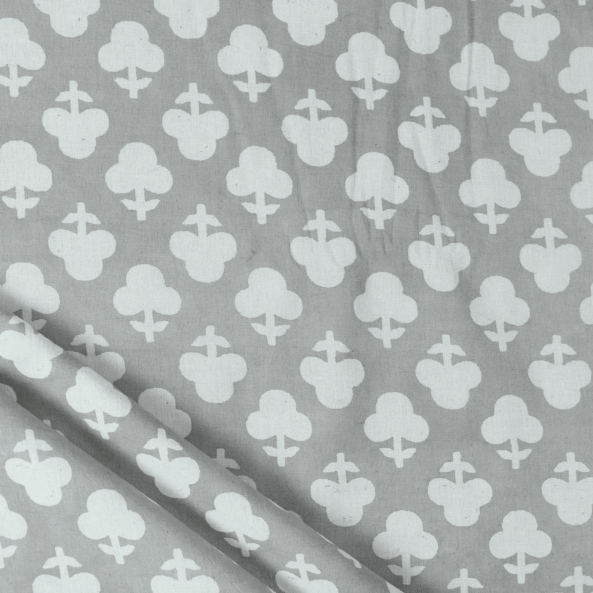 Grey Betel Leaf Print Kashish Organic Cotton Fabric