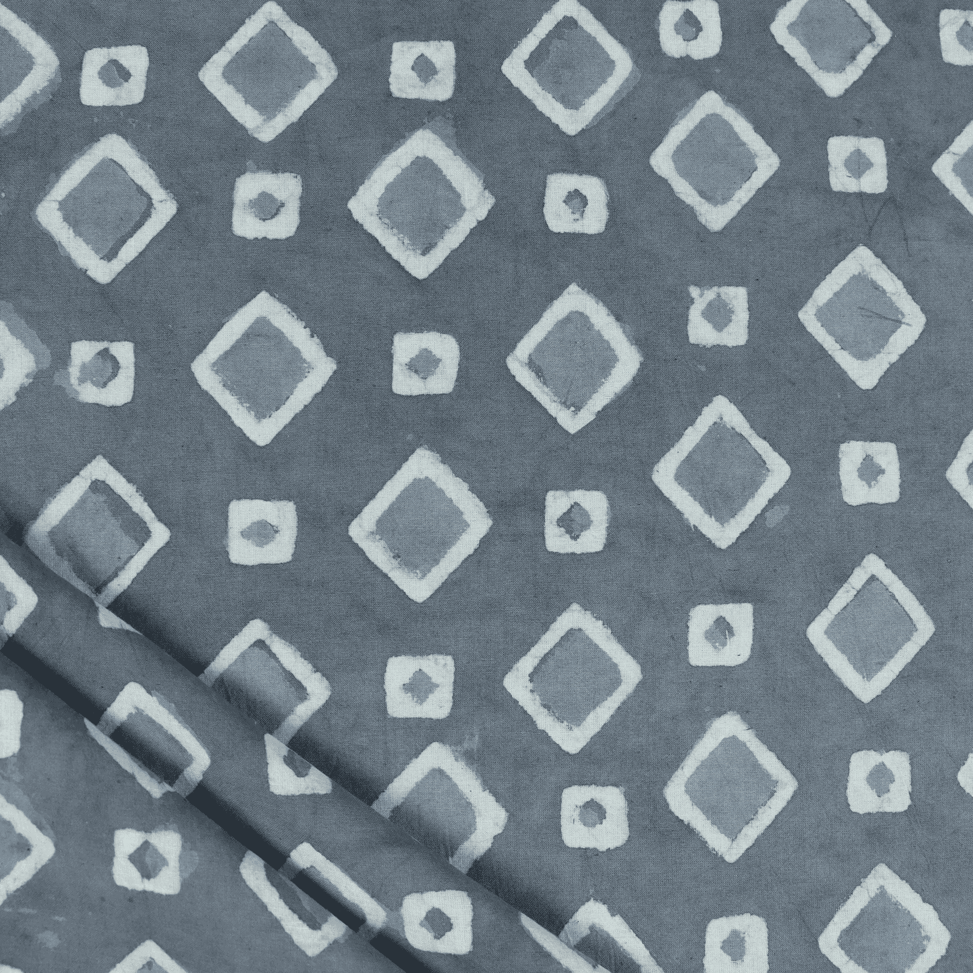 Kashish Grey Square Print Dabu Print Fabric
