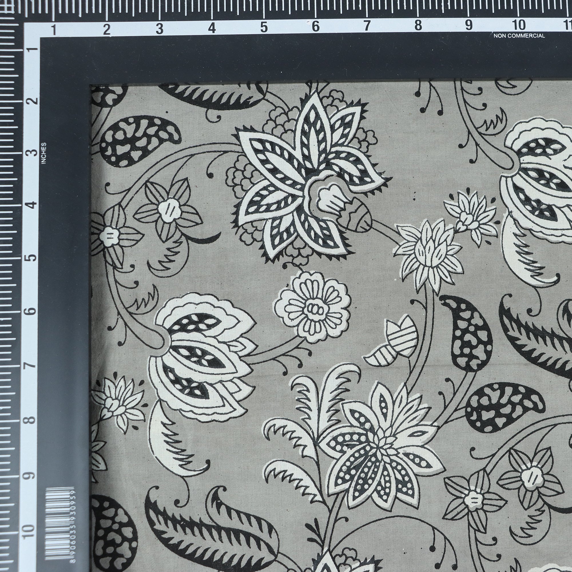 Stunning Gray Floral Indian Kashish Mud Resist Pure Cotton Kurti Fabric