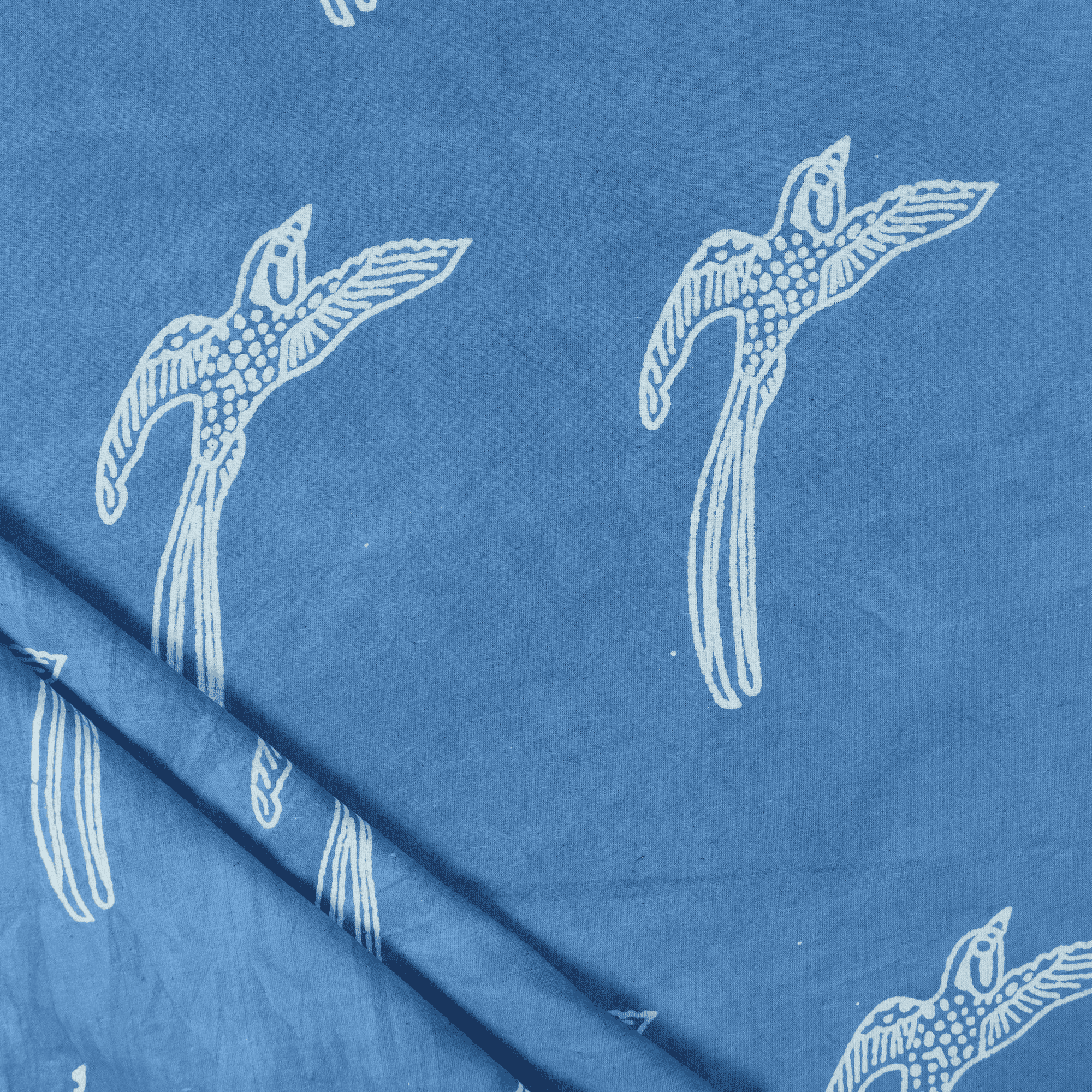 Bird Print Indigo Block Dabu Print Fabric