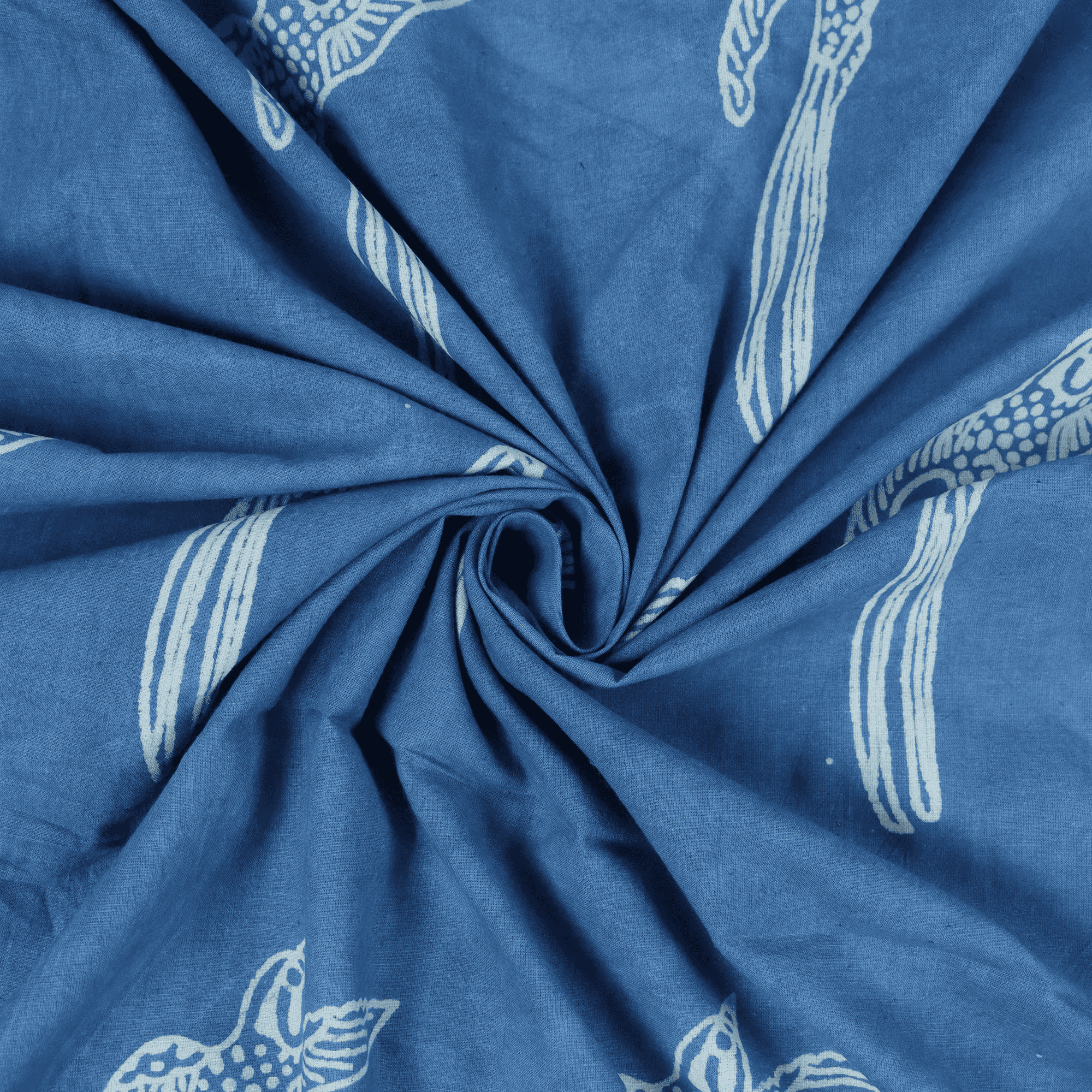 Bird Print Indigo Block Dabu Print Fabric