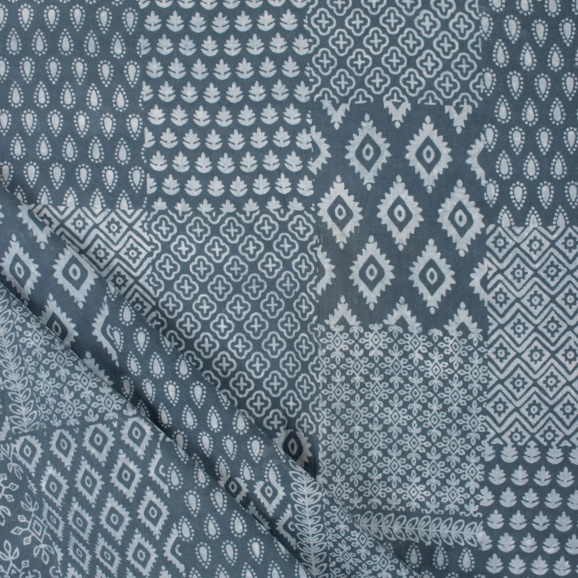 Blue Block Printed Cotton Kashish Fabric