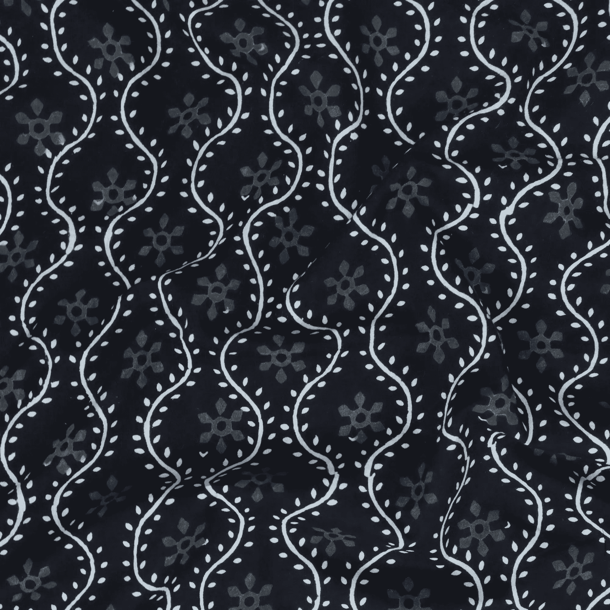 Hand Block Wavy Cotton Printed Fabric