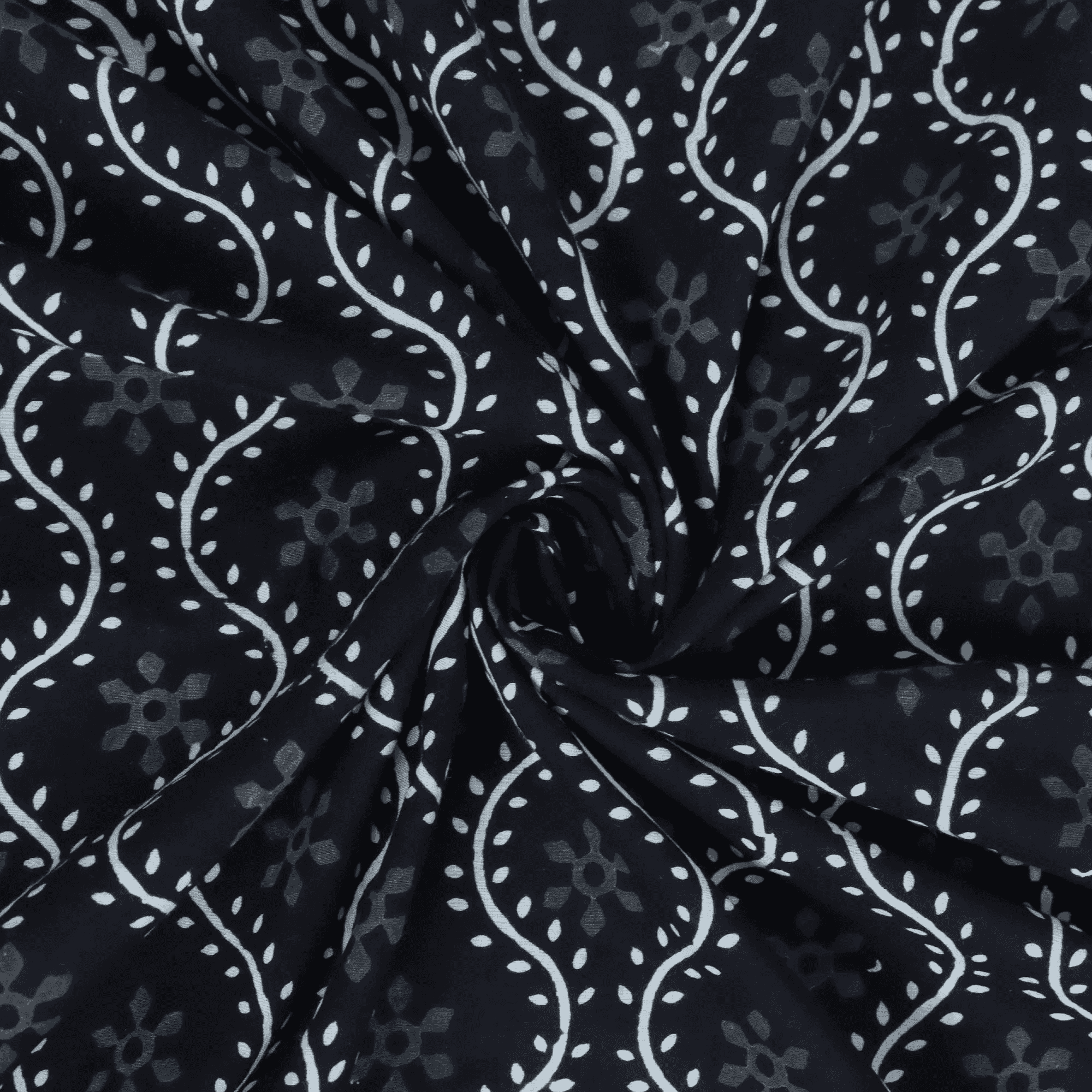 Hand Block Wavy Cotton Printed Fabric