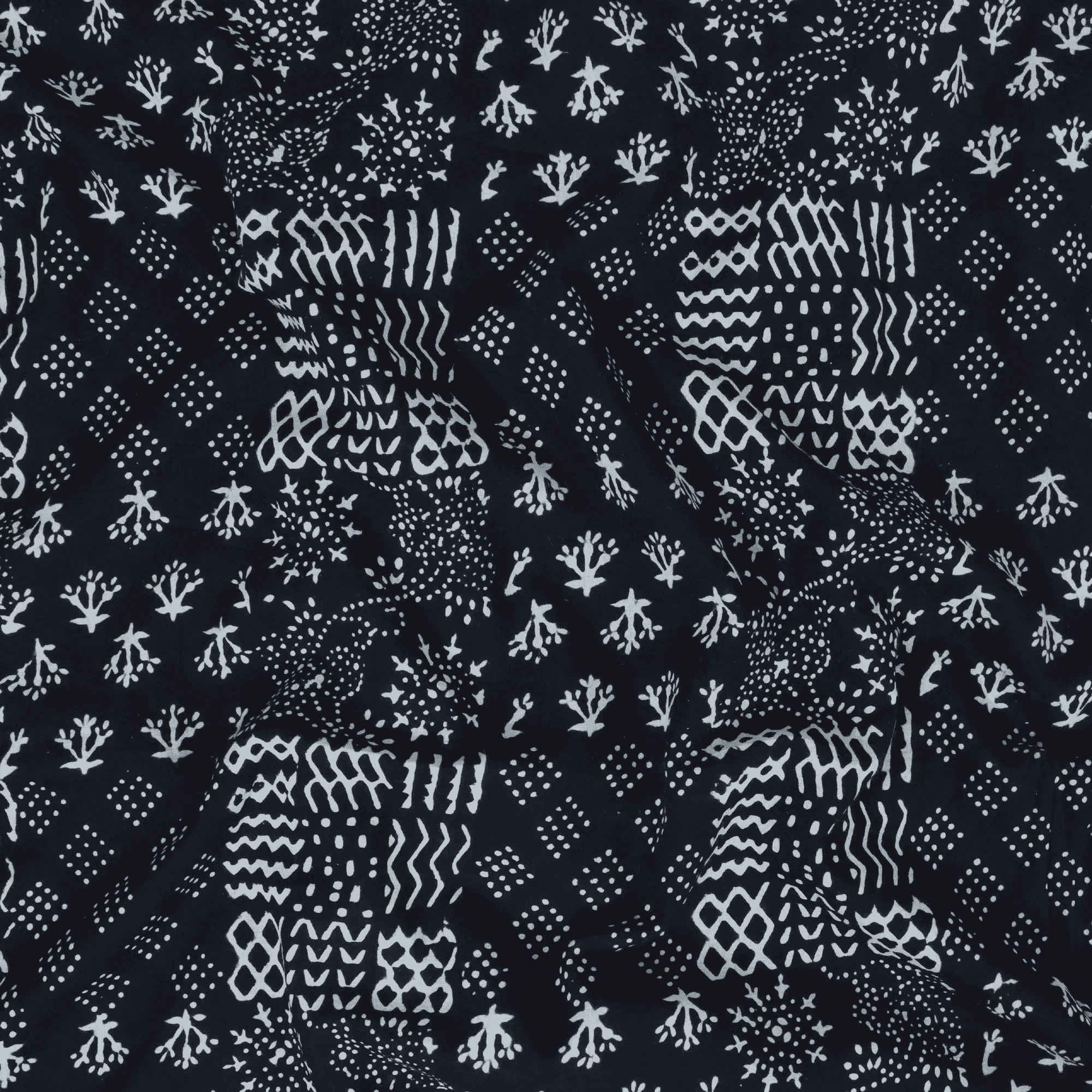 Hand Block Black Cotton Fabric