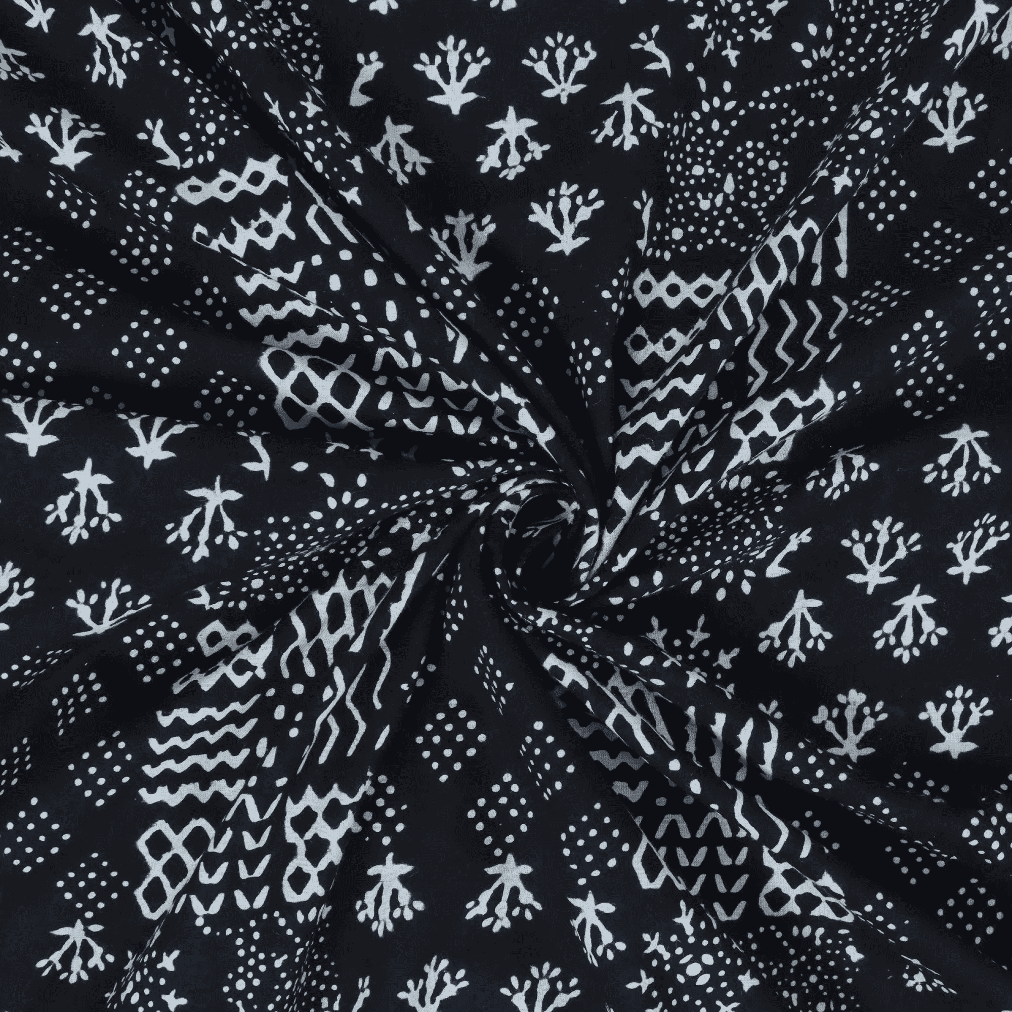 Hand Block Black Cotton Fabric