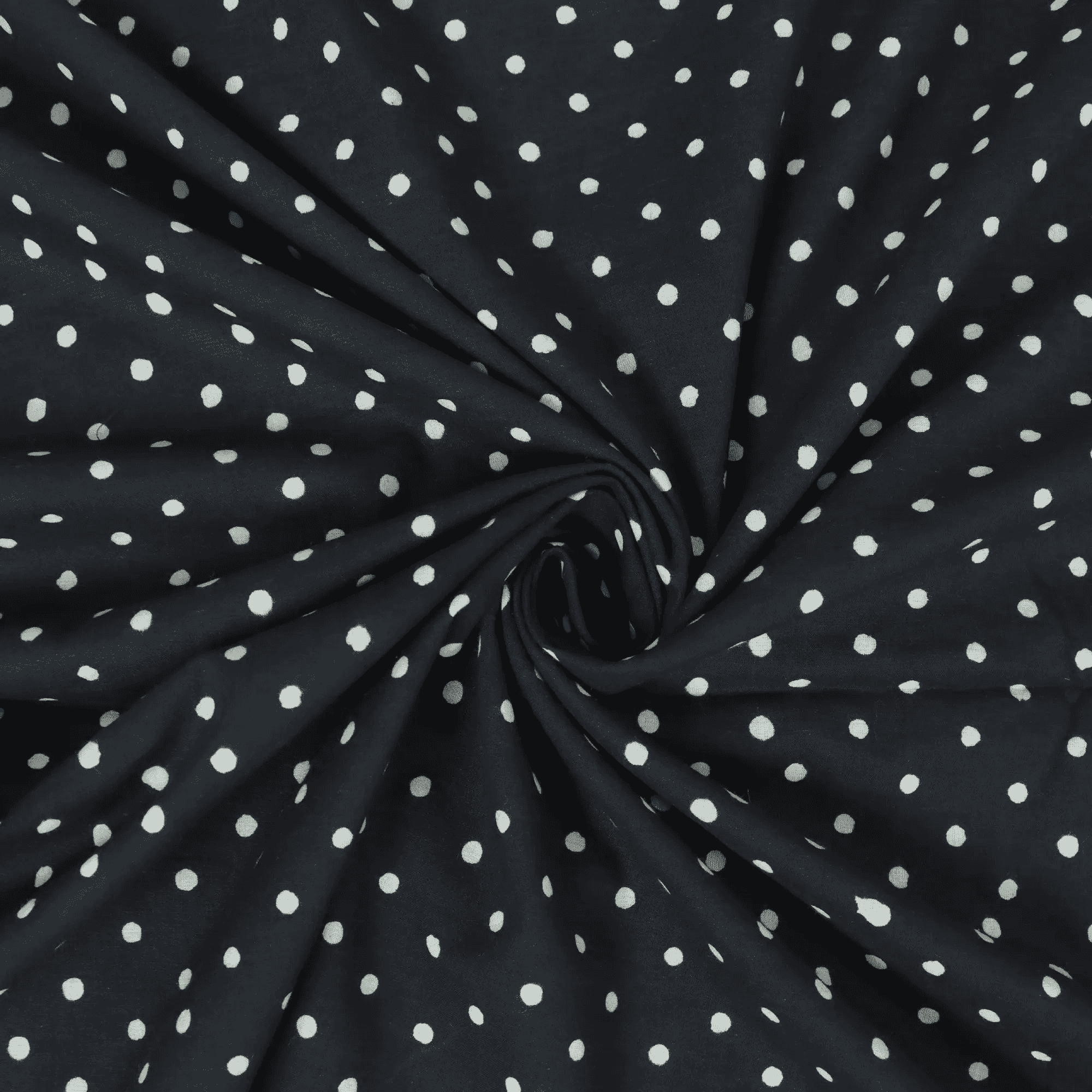 Hand Block Printed Cotton Fabric Black Polka Dot Cotton Fabric