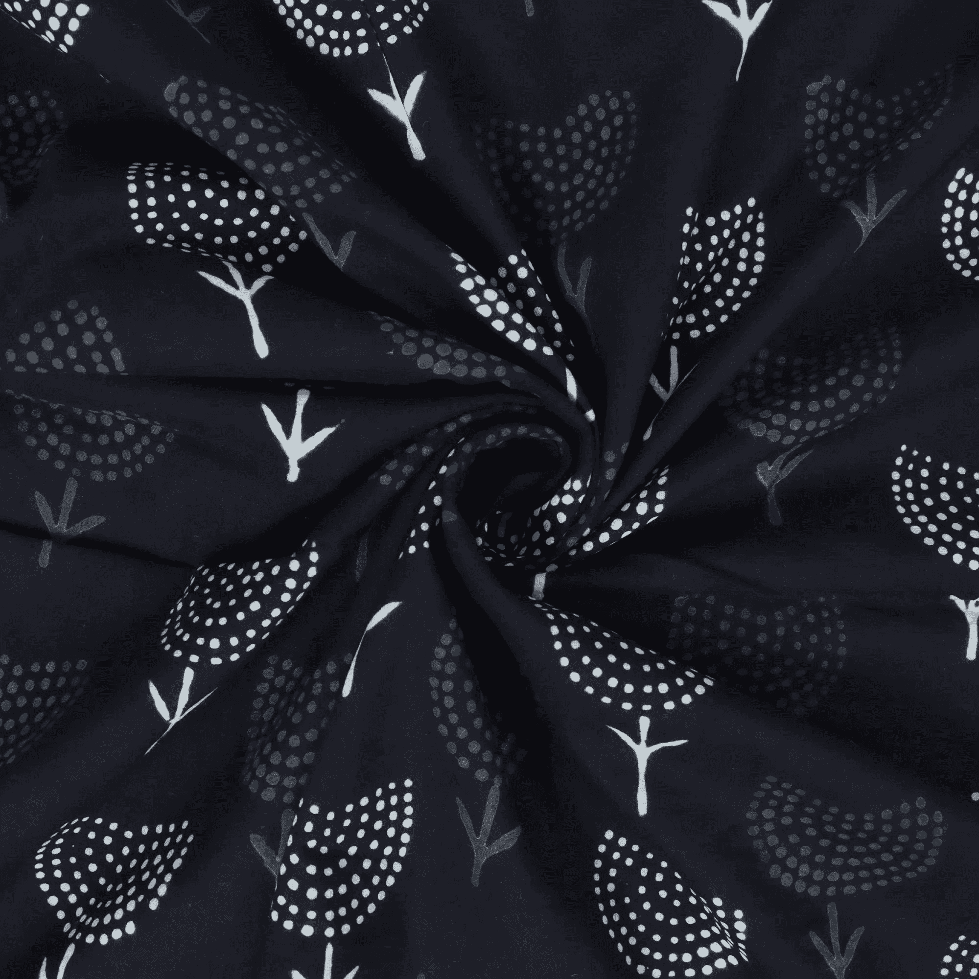 Black Cotton Fabric Block Printed Pure Cotton Cloth