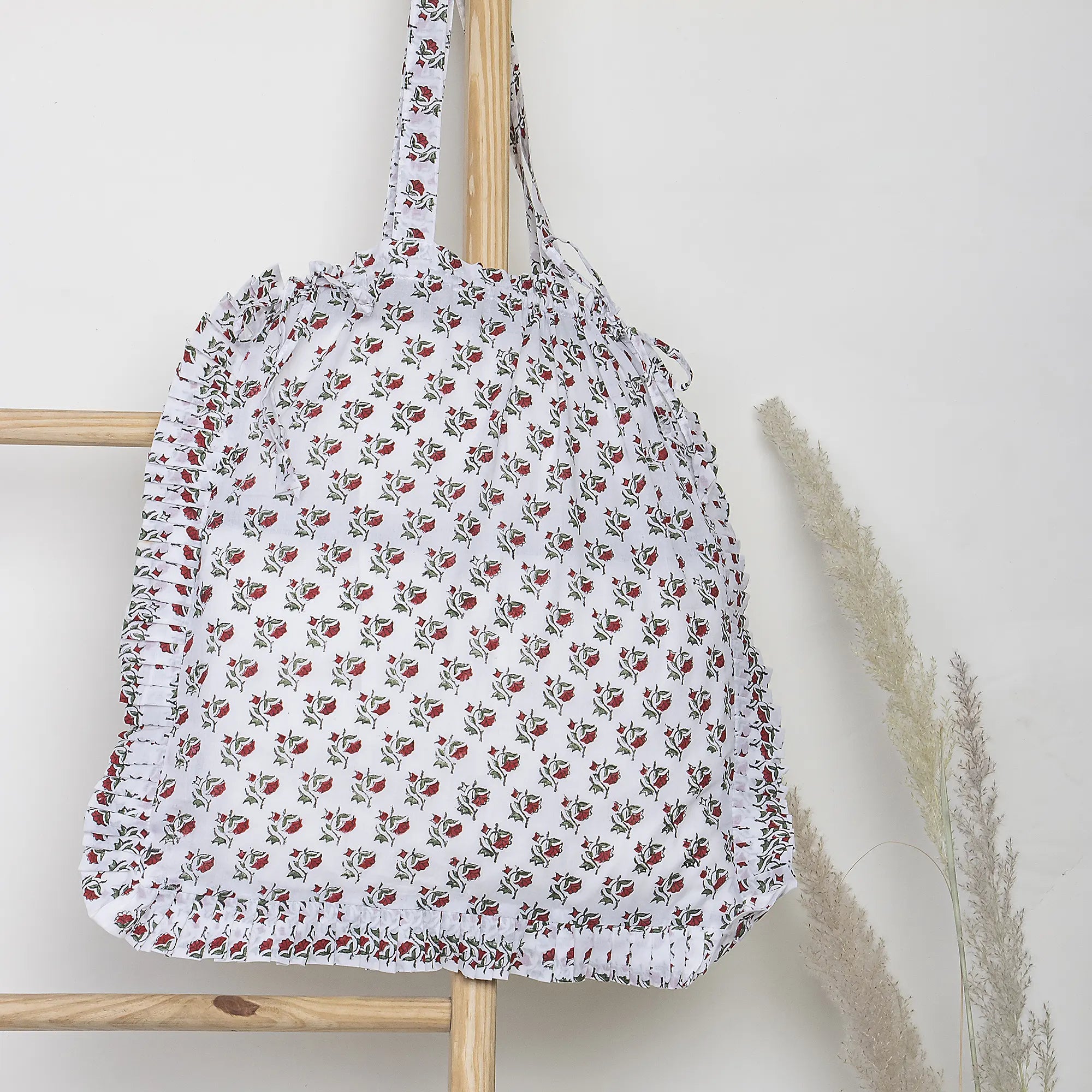 Crimson Bloom Block Printed Ethnic Tote Bags