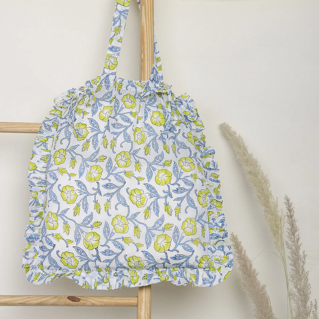 Handmade Print Sunny Blooms Pleated Stylish Tote Bags