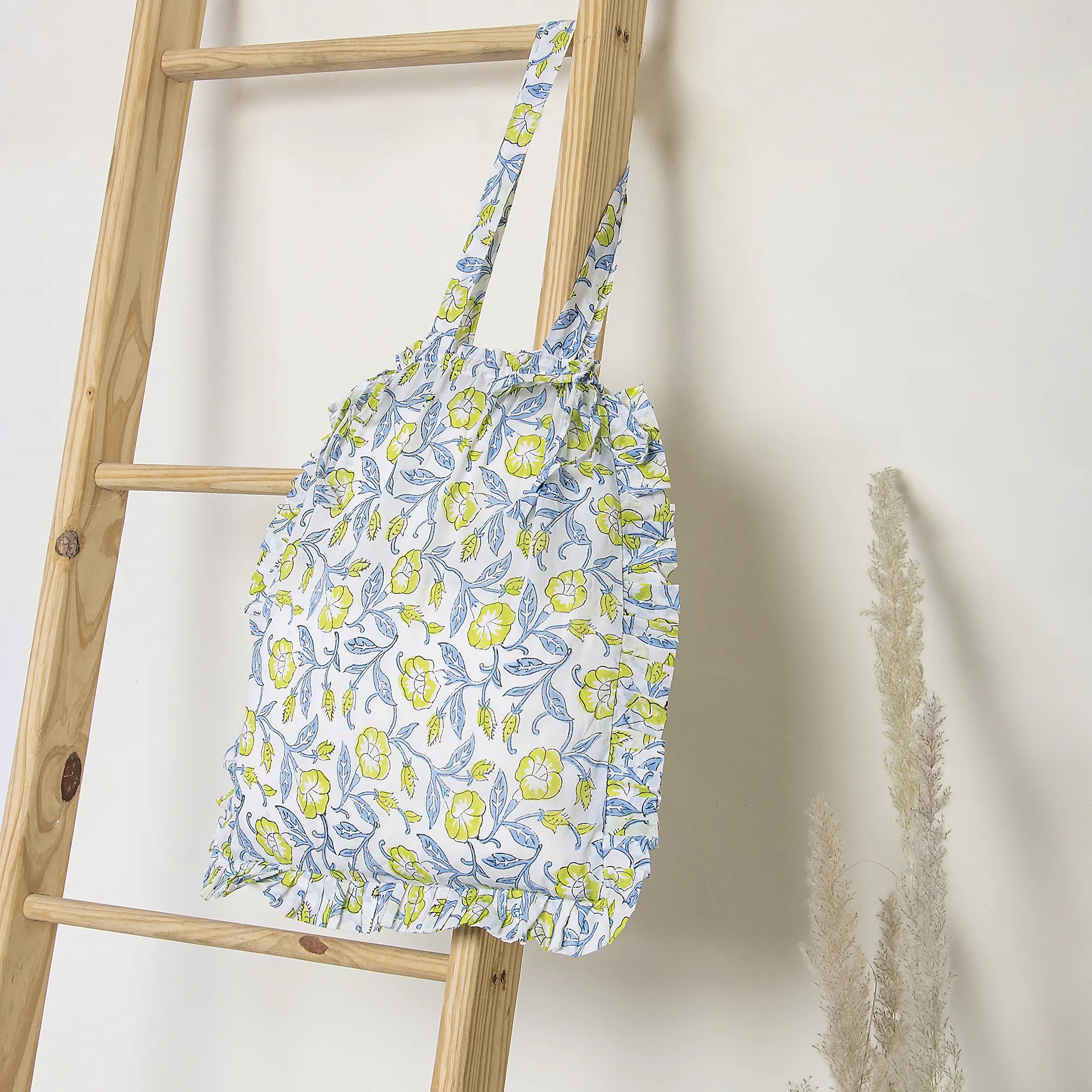 Handmade Print Sunny Blooms Pleated Stylish Tote Bags