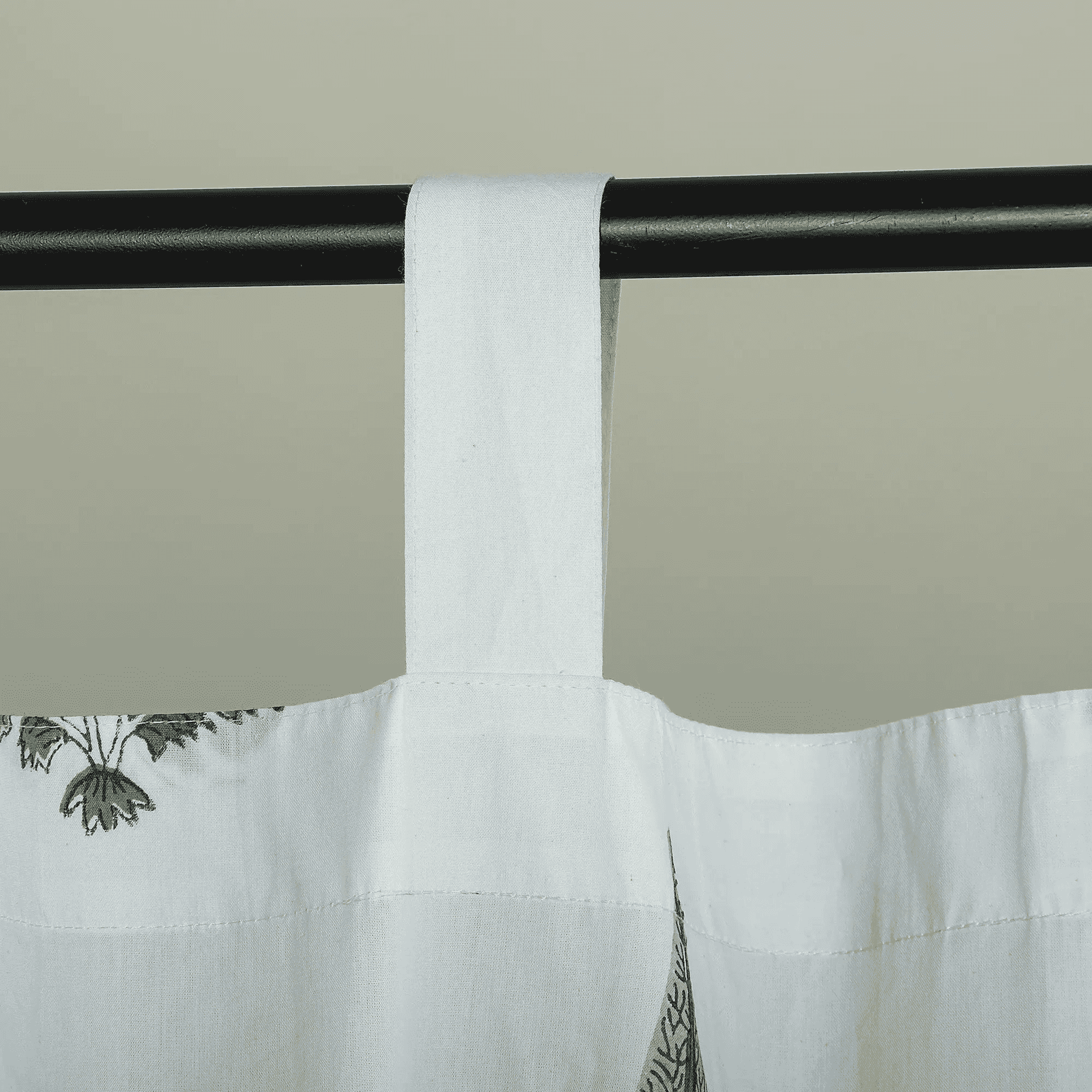 Luxury White Floral Hand Printed Window Curtains Set of 2