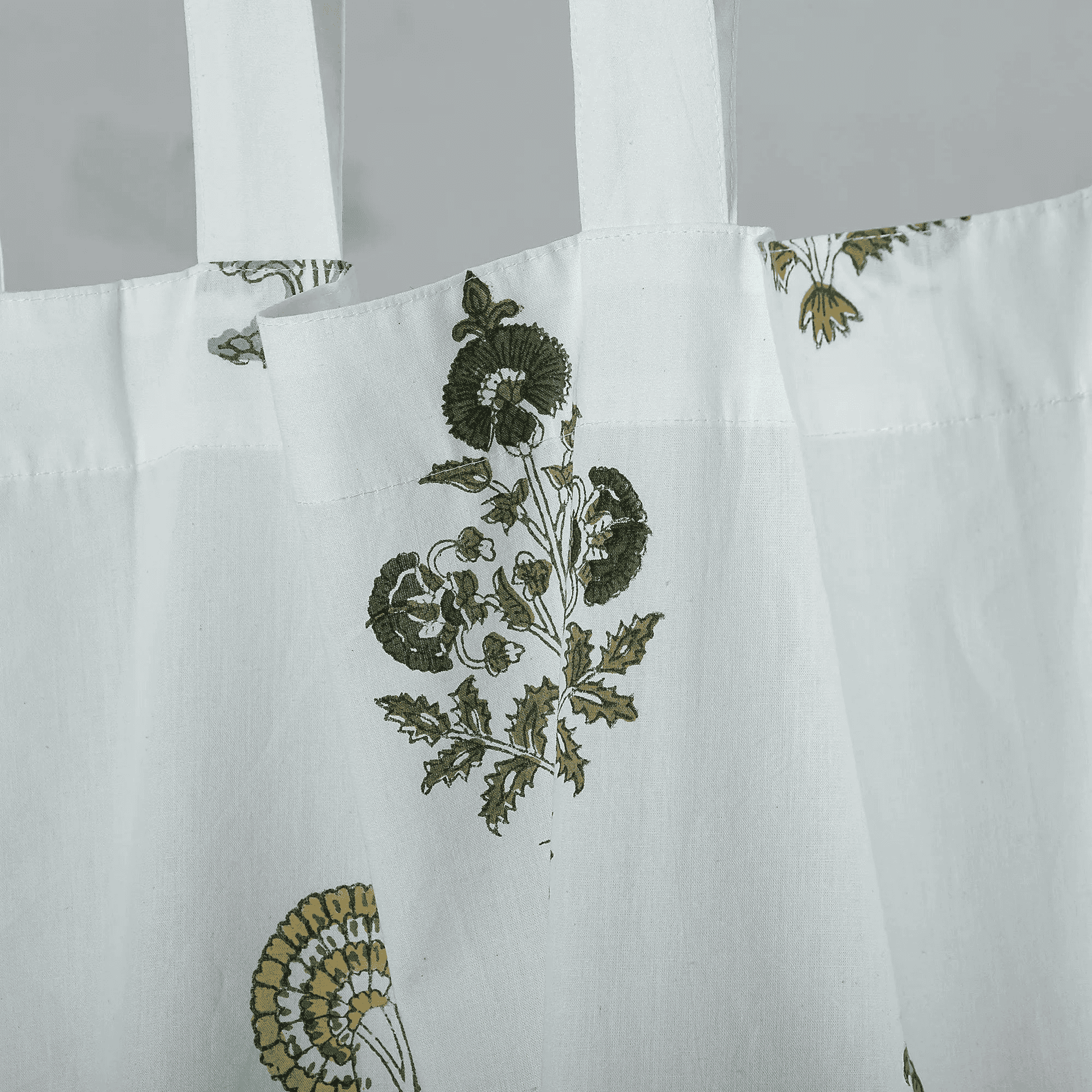 Luxury White Floral Hand Printed Window Curtains Set of 2