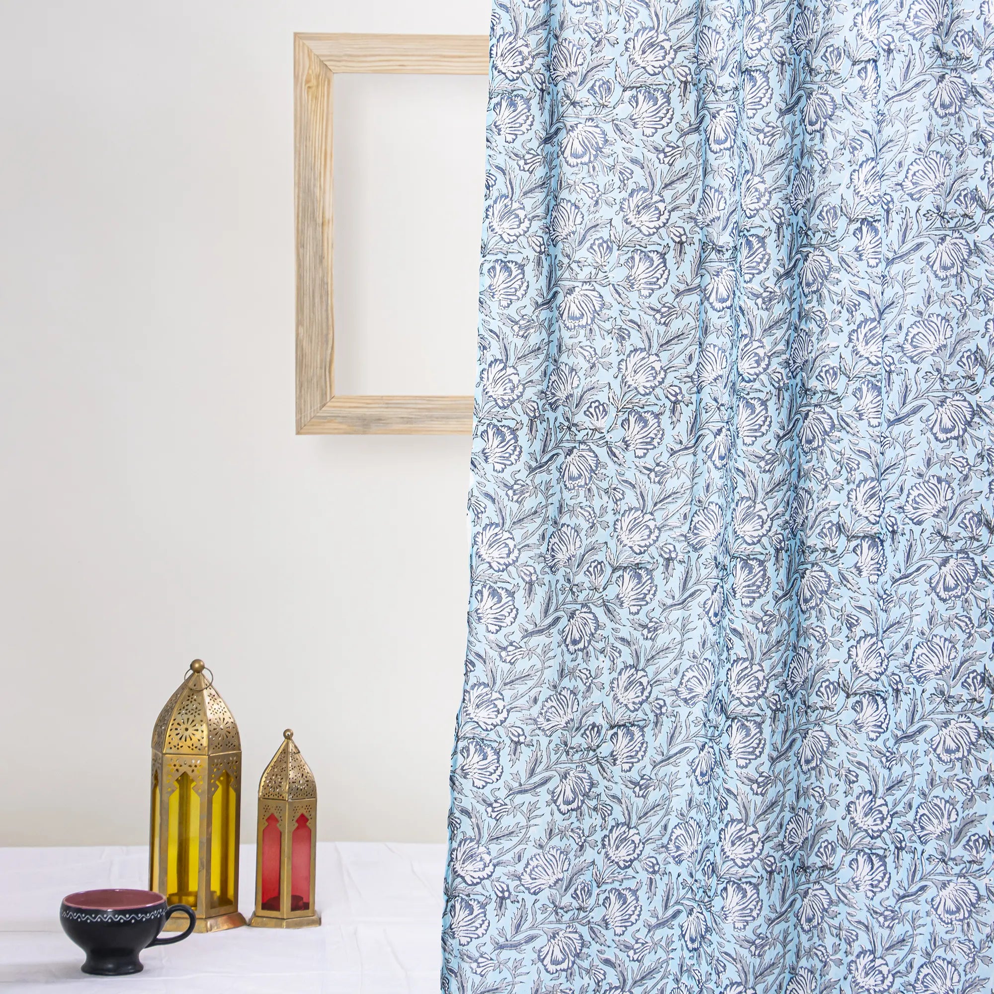 Blue Dual Blushing Cotton Curtain Set