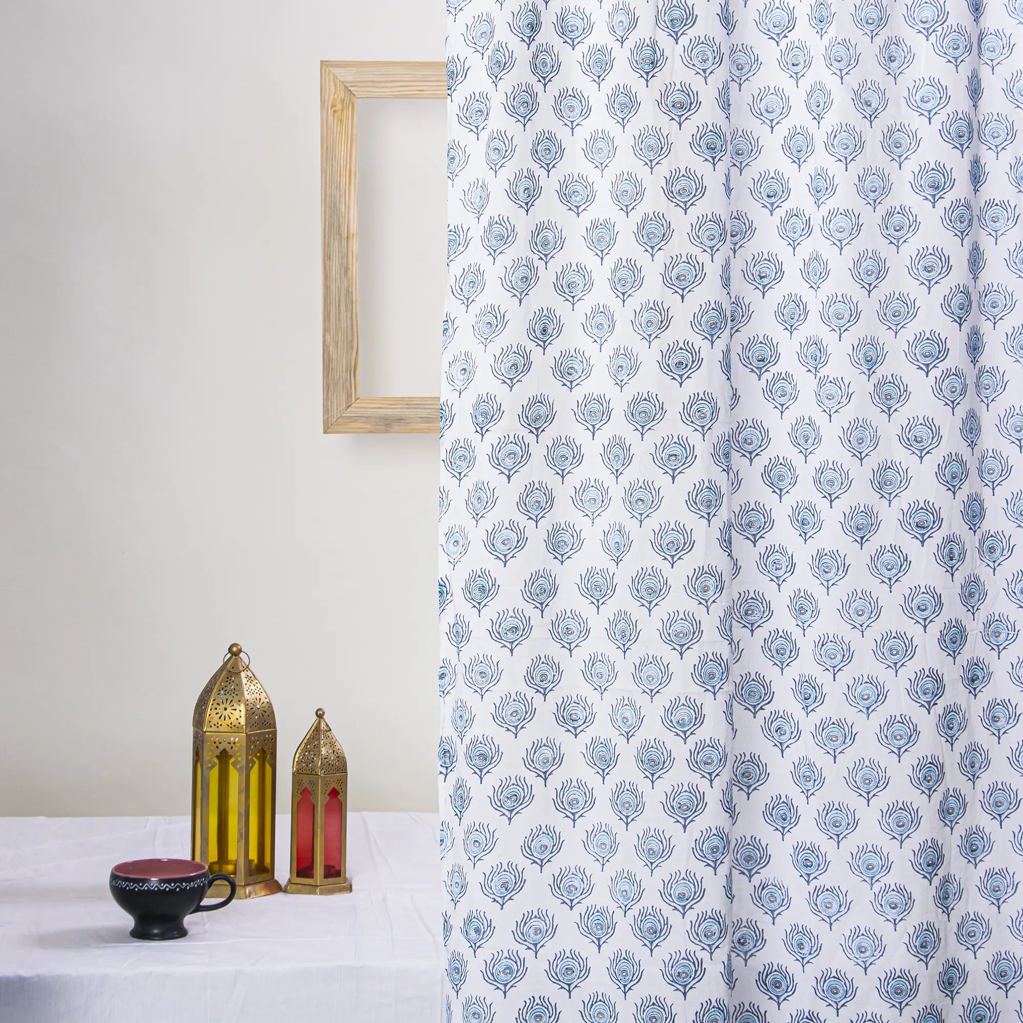 Blue Dual Blushing Cotton Curtain Set