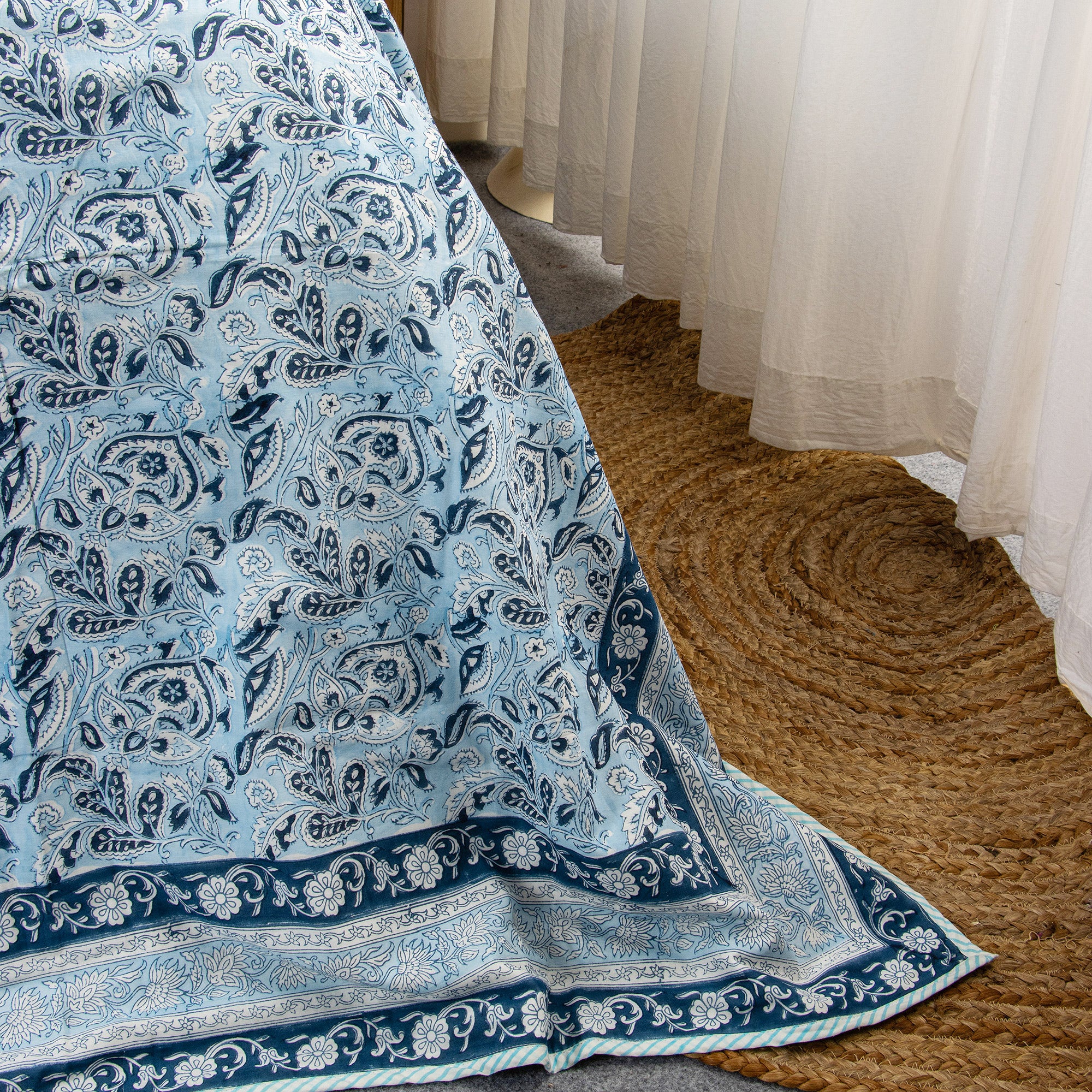Reversible Handmade Blue Floral Dohar AC Blankets
