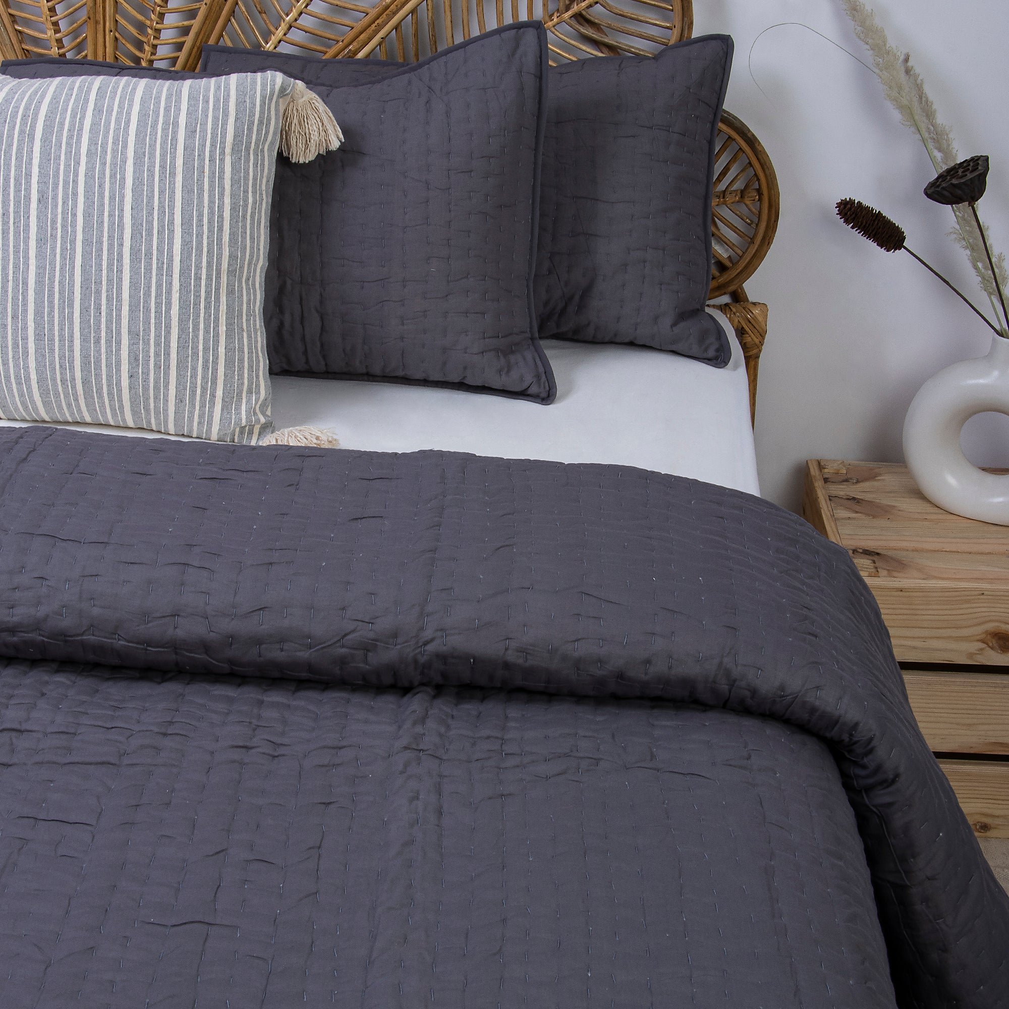 Grey Rajasthani Cotton Quilt( Blanket) | Kantha Quilt