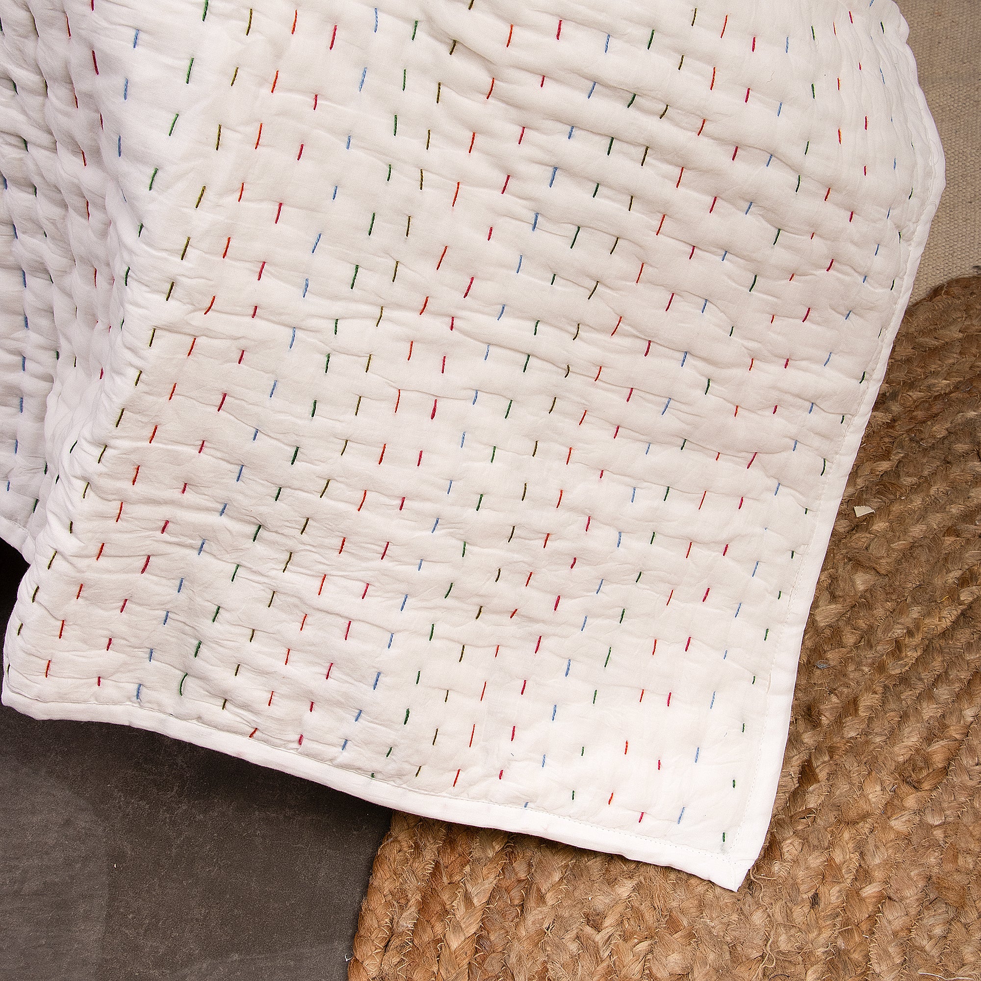 Multicolor Hand Stitiched Pure Cotton Indian Kantha Quilt Blanket
