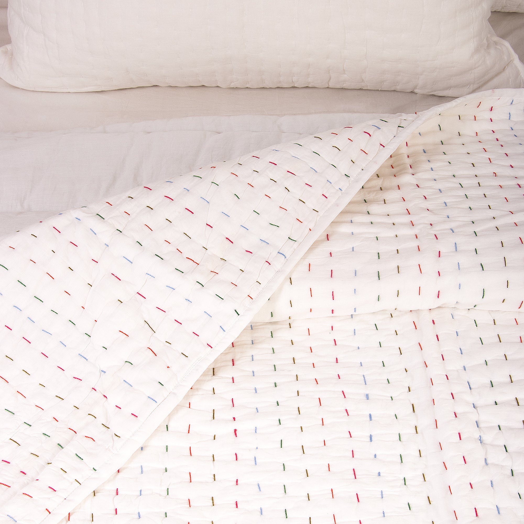 Multicolor Hand Stitiched Pure Cotton Indian Kantha Quilt Blanket