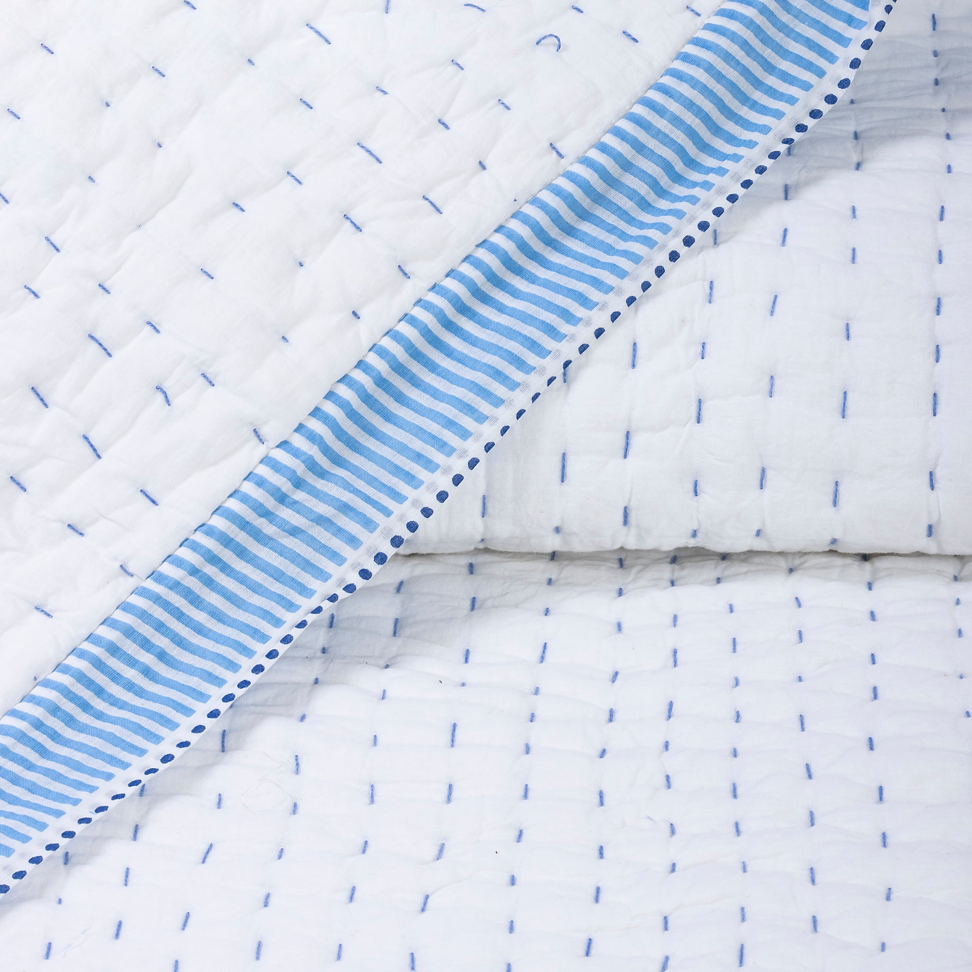 White Soft Cotton Handmade knitted kantha Quilt