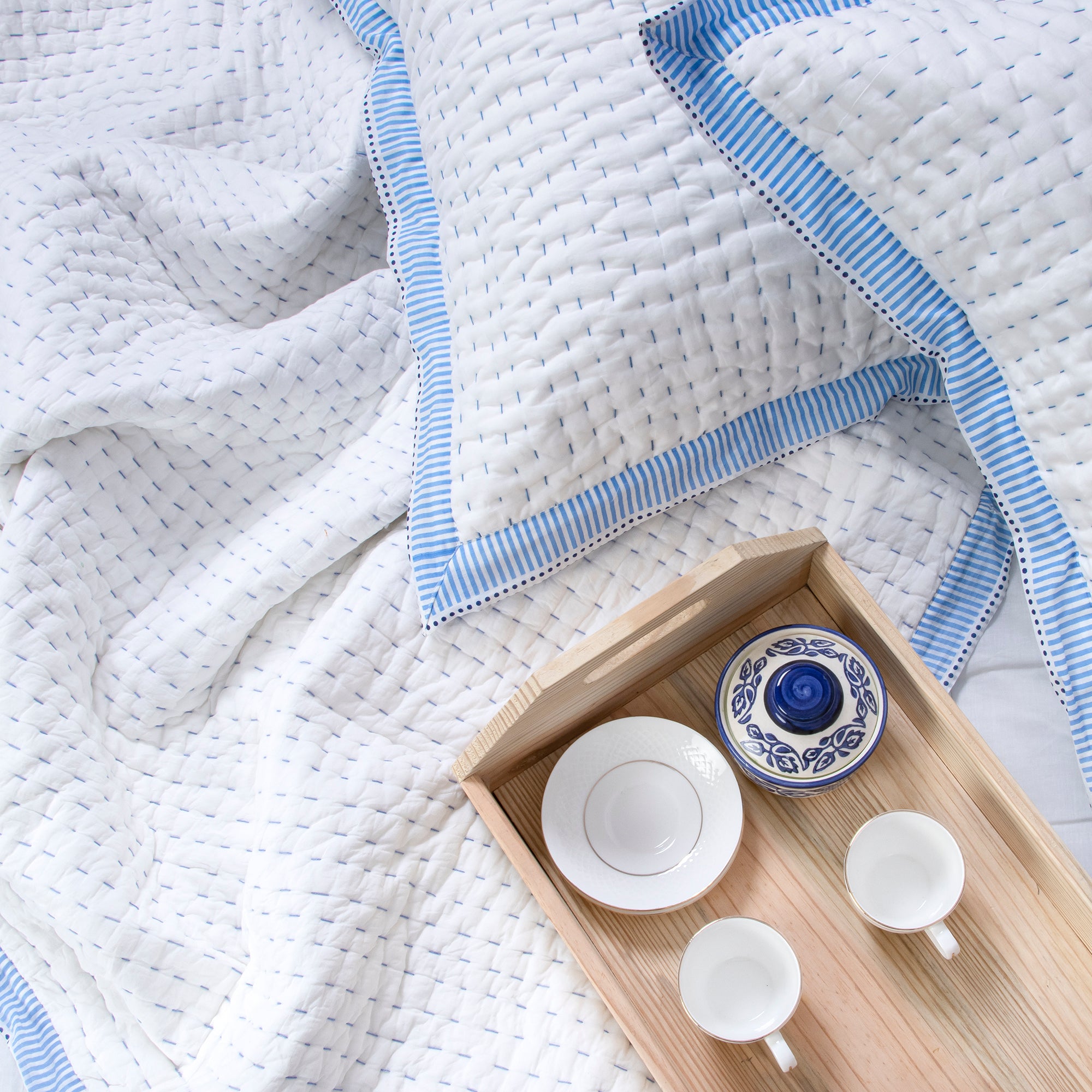 White Soft Cotton Handmade knitted kantha Quilt