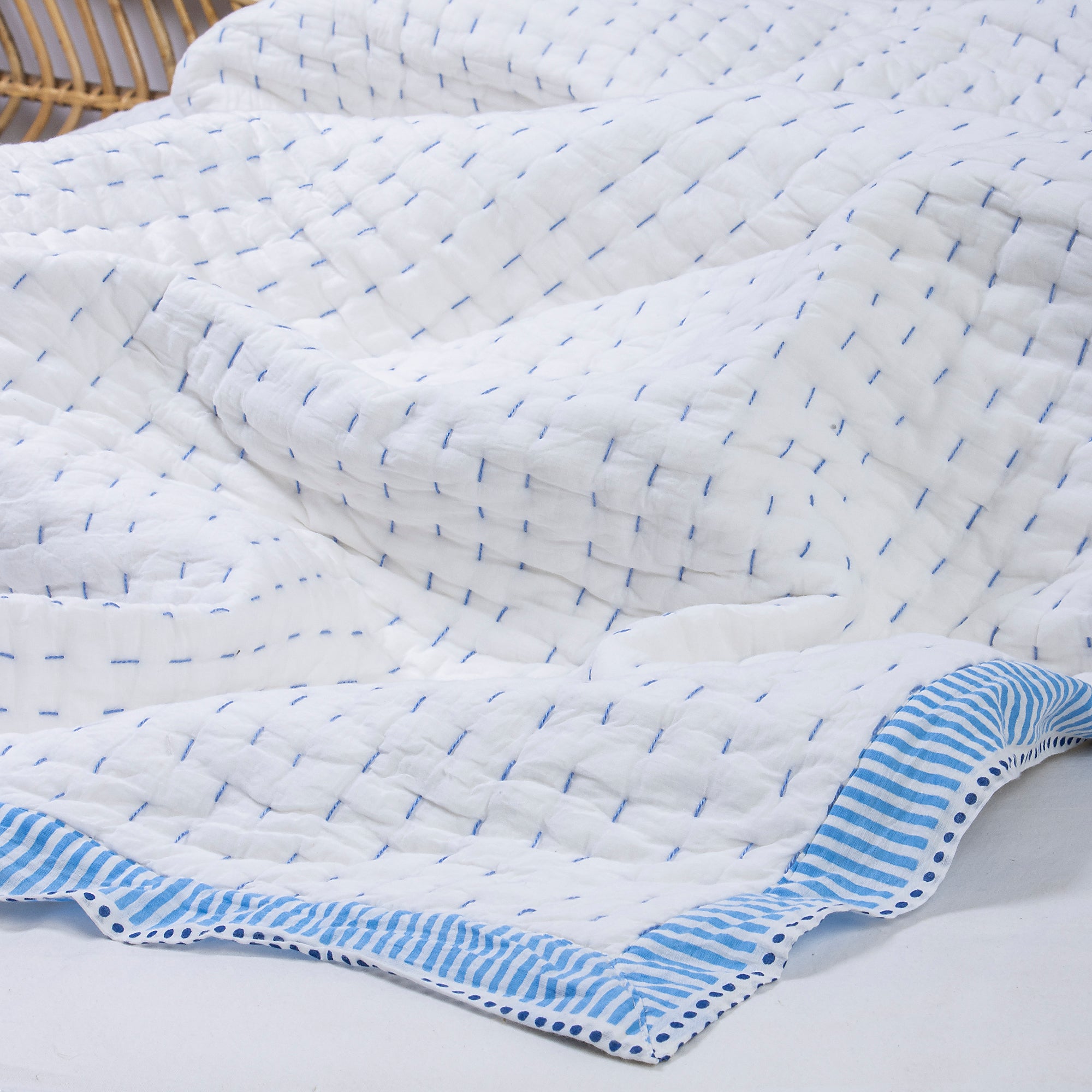 White Soft Cotton Handmade knitted kantha Quilt